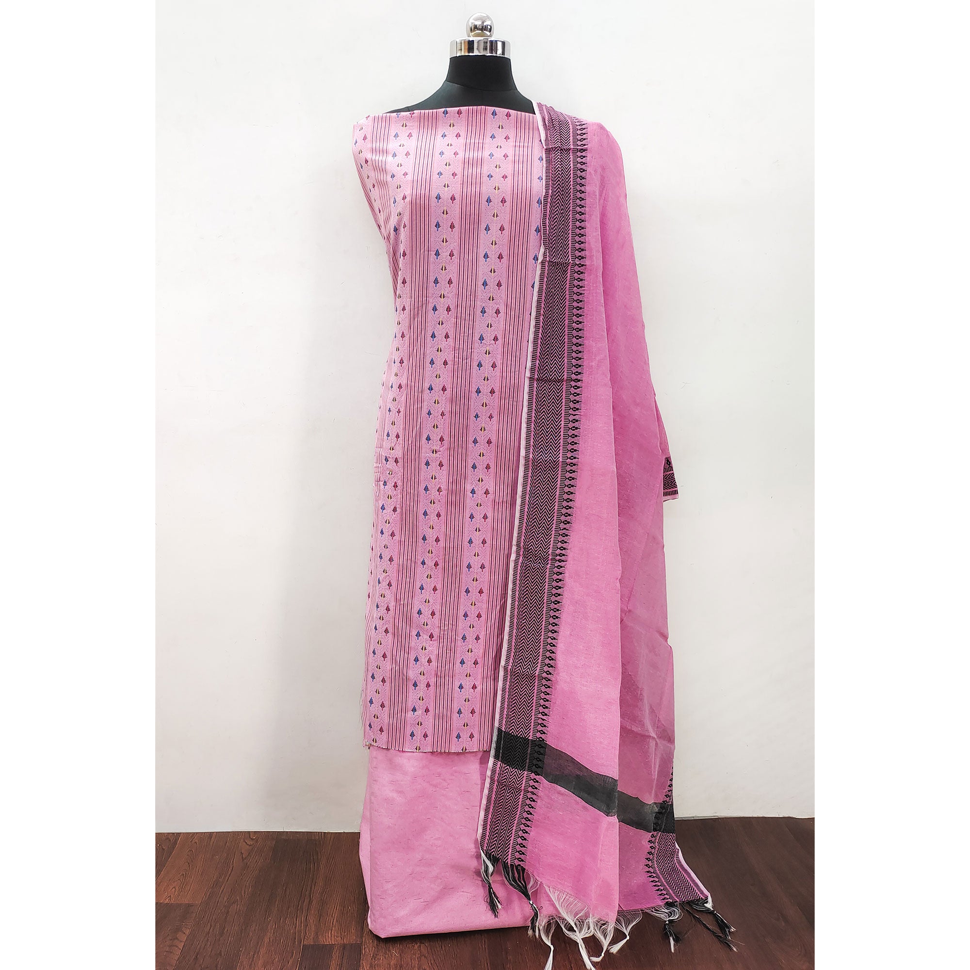 Pink Woven Pure Cotton Dress Material