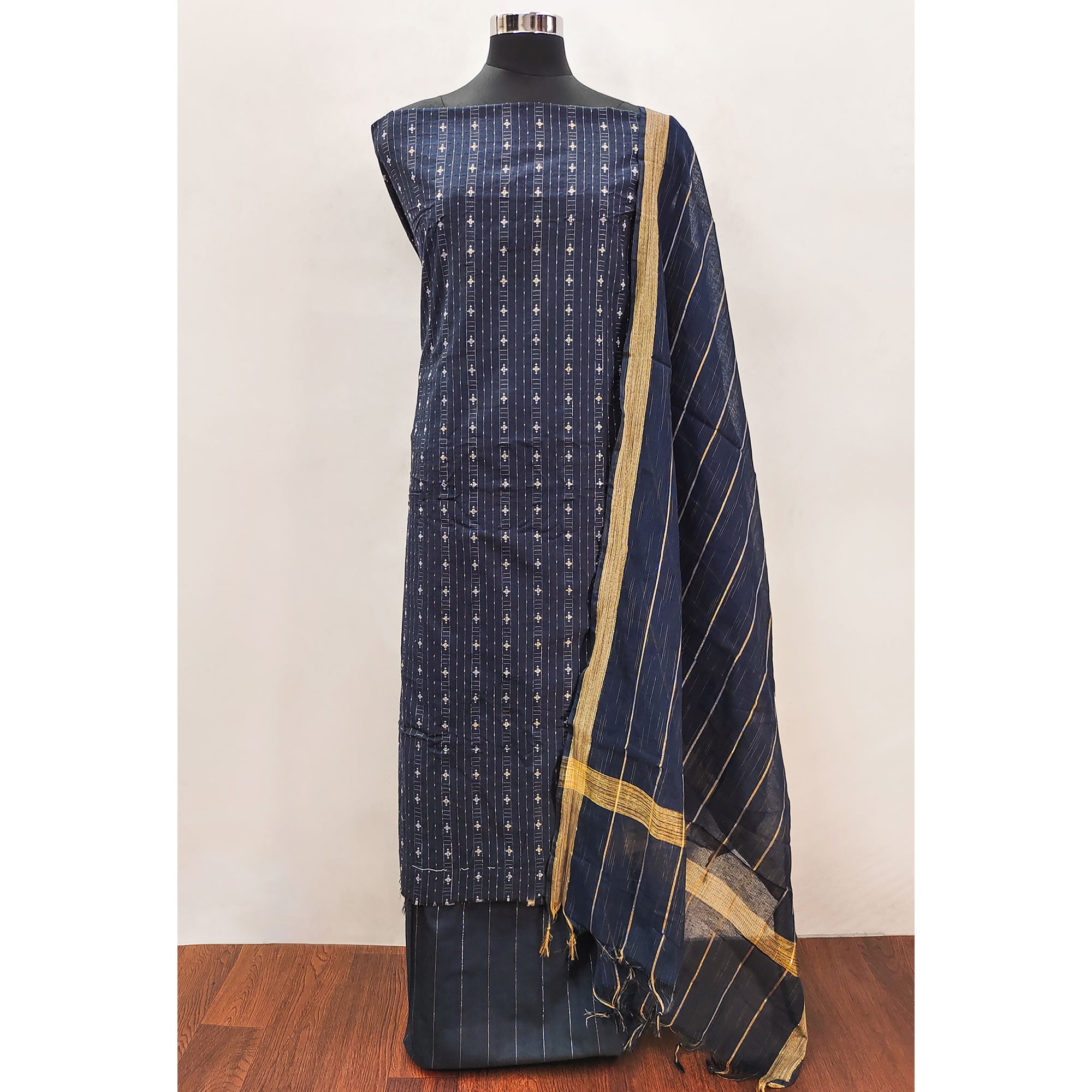 Blue Woven Pure Cotton Dress Material