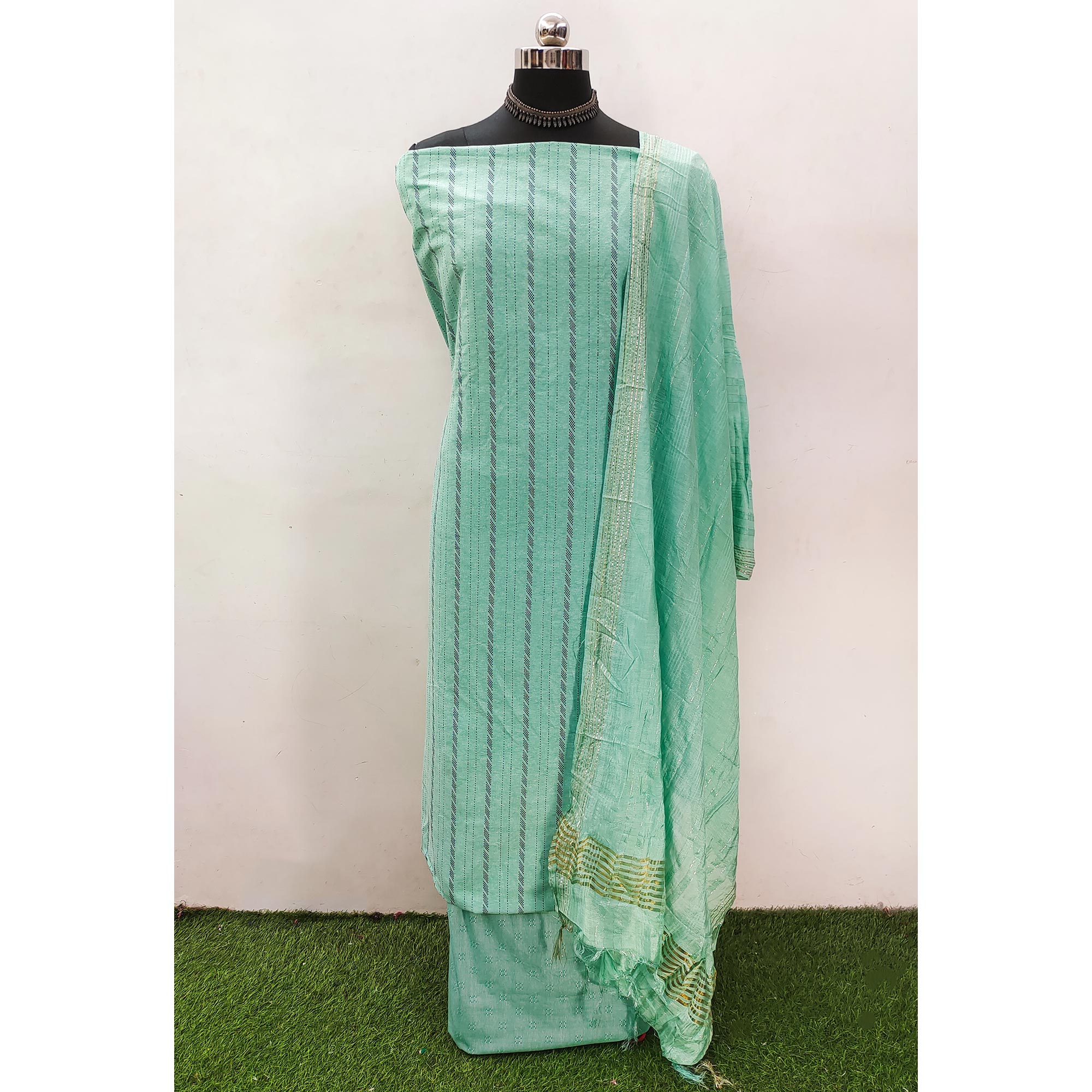 Turquoise Woven Pure Cotton Dress Material