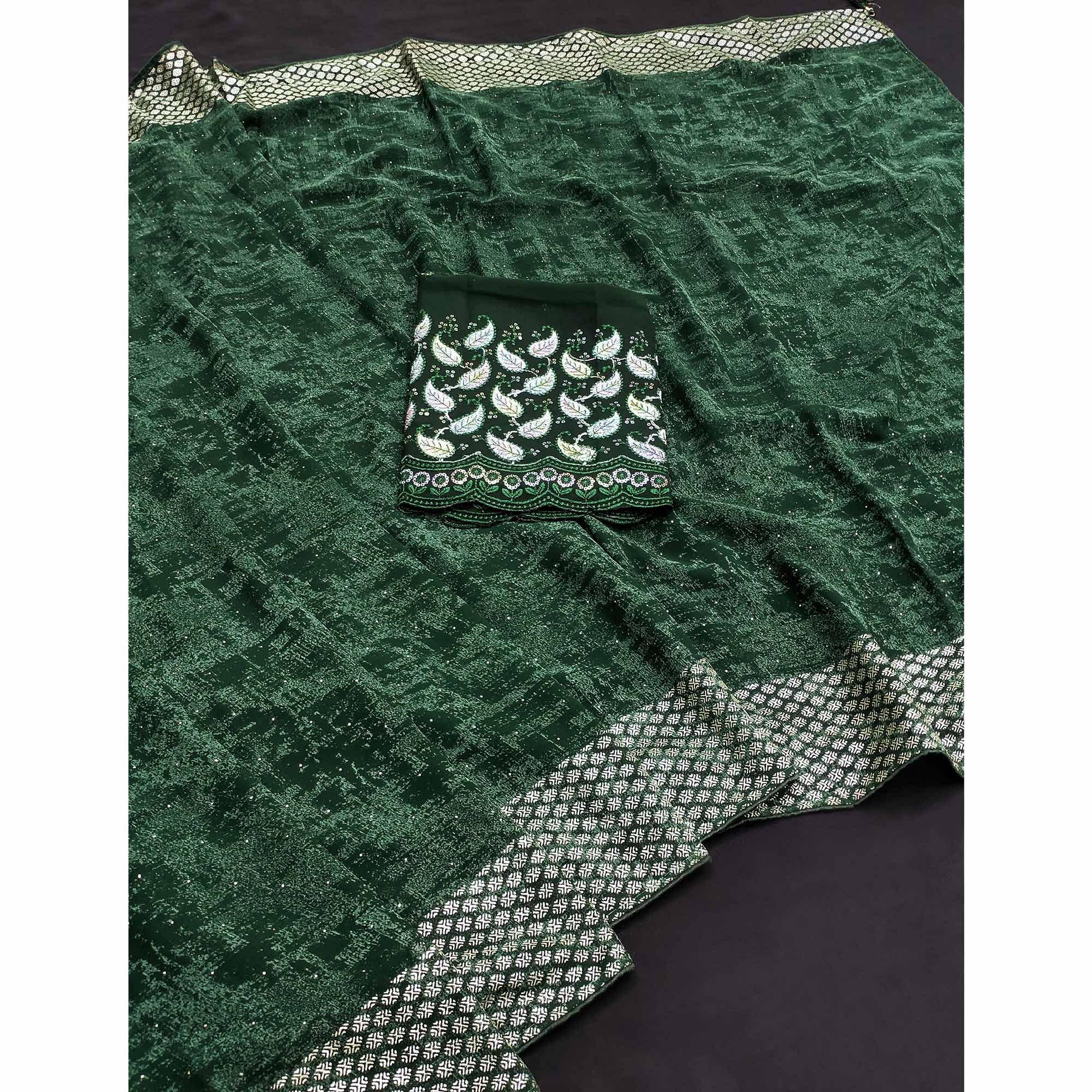 Green Abstract Printed Georgette Saree