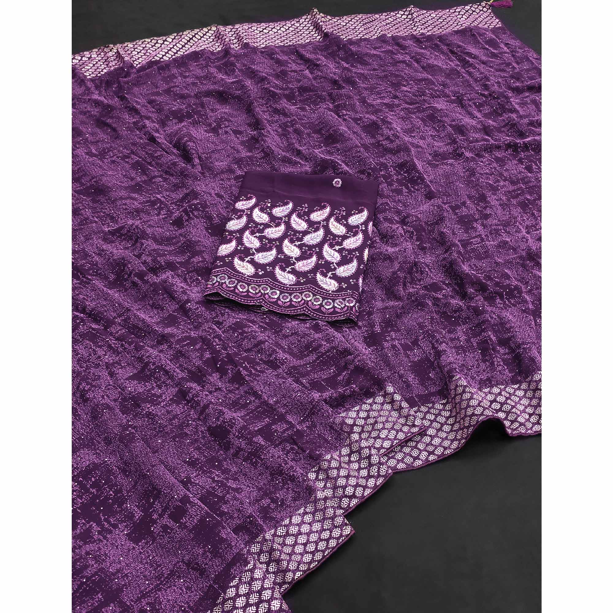 Wine Abstract Printed Georgette Saree