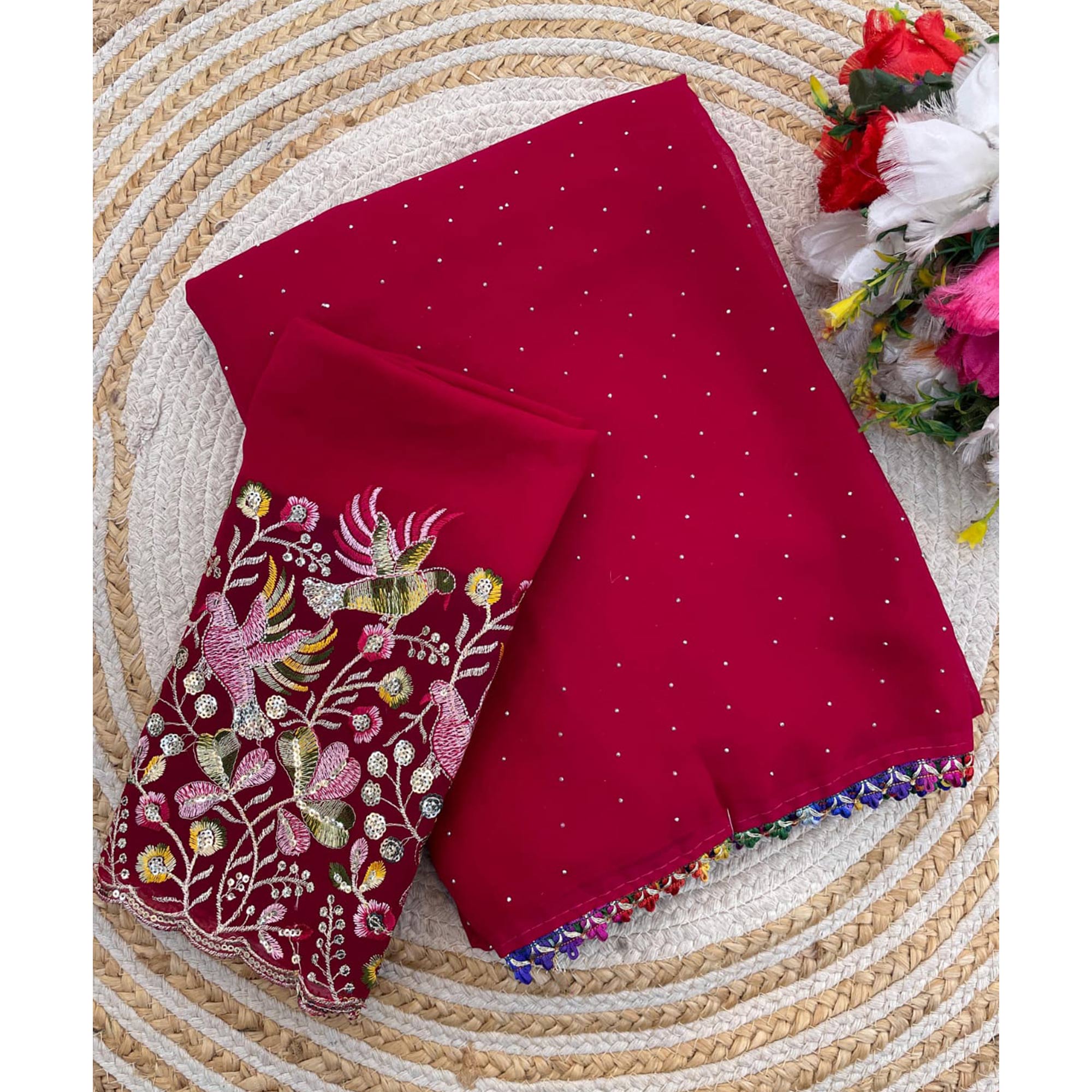 Pink Swarovski Work Embroidered Georgette Saree