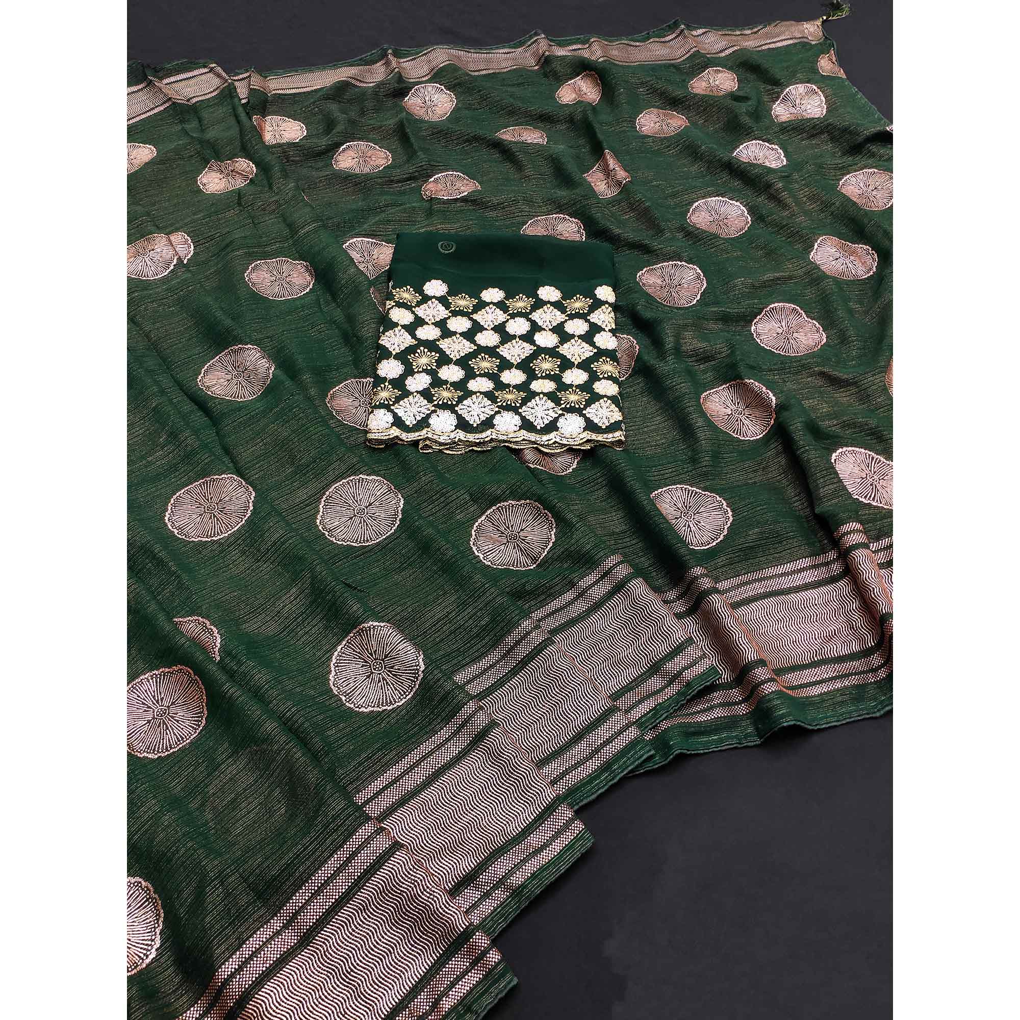 Green Foil Printed Georgette Saree