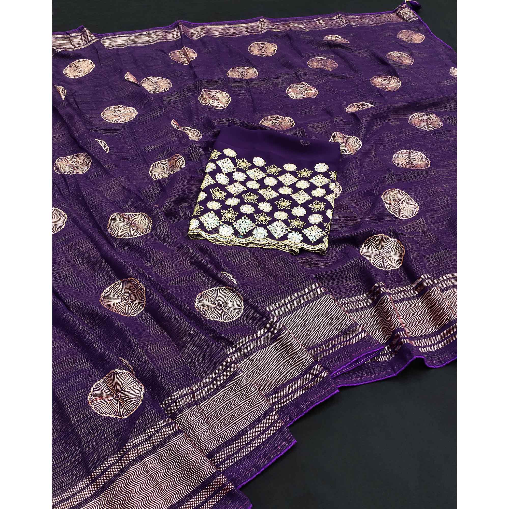 Purple Foil Printed Georgette Saree