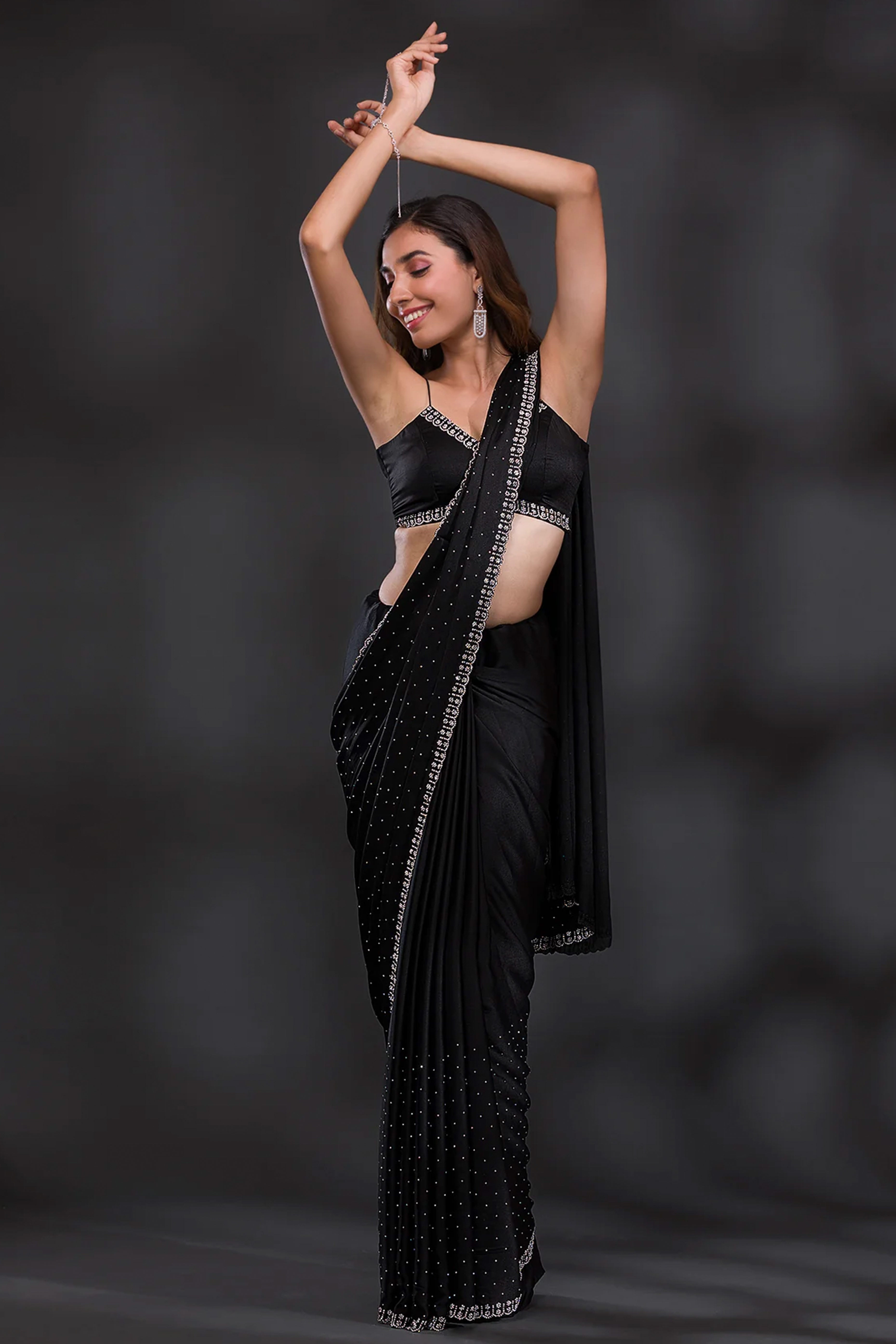 Black Swarovski Work Embroidered Chiffon Saree