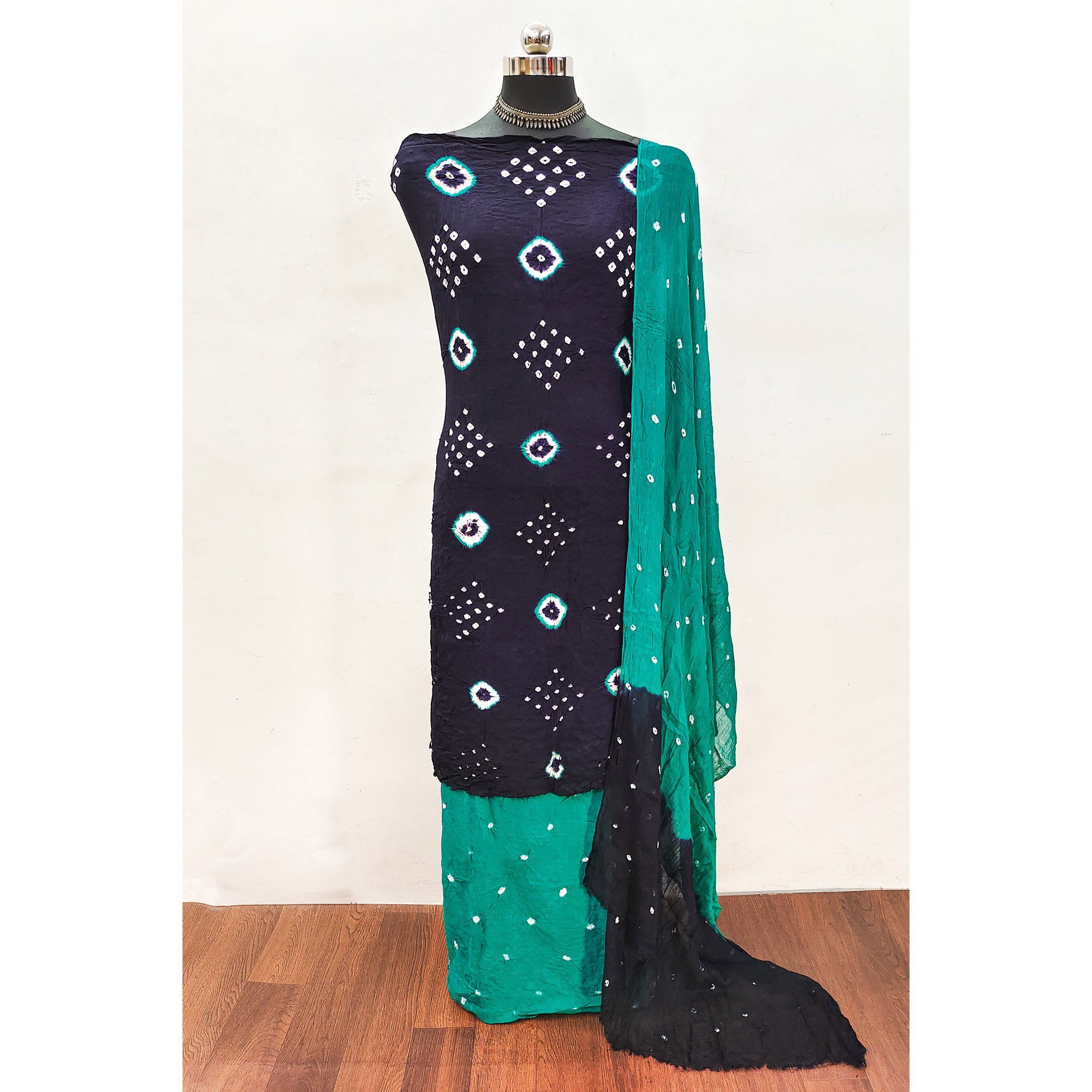 Blue & Turquoise Tie & Dye Printed Rayon Dress Material