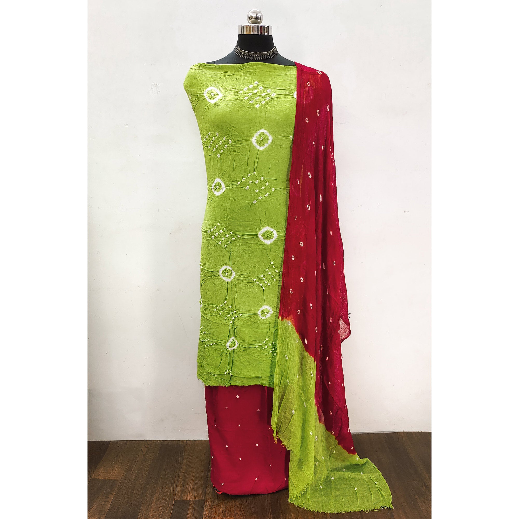 Light Green Tie & Dye Printed Rayon Dress Material