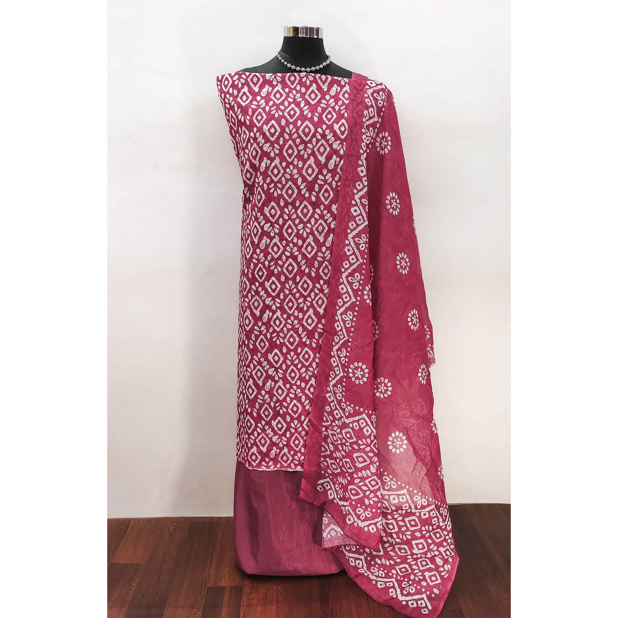 Pink Chanderi Silk Dress Material With Traditional Batik Prints