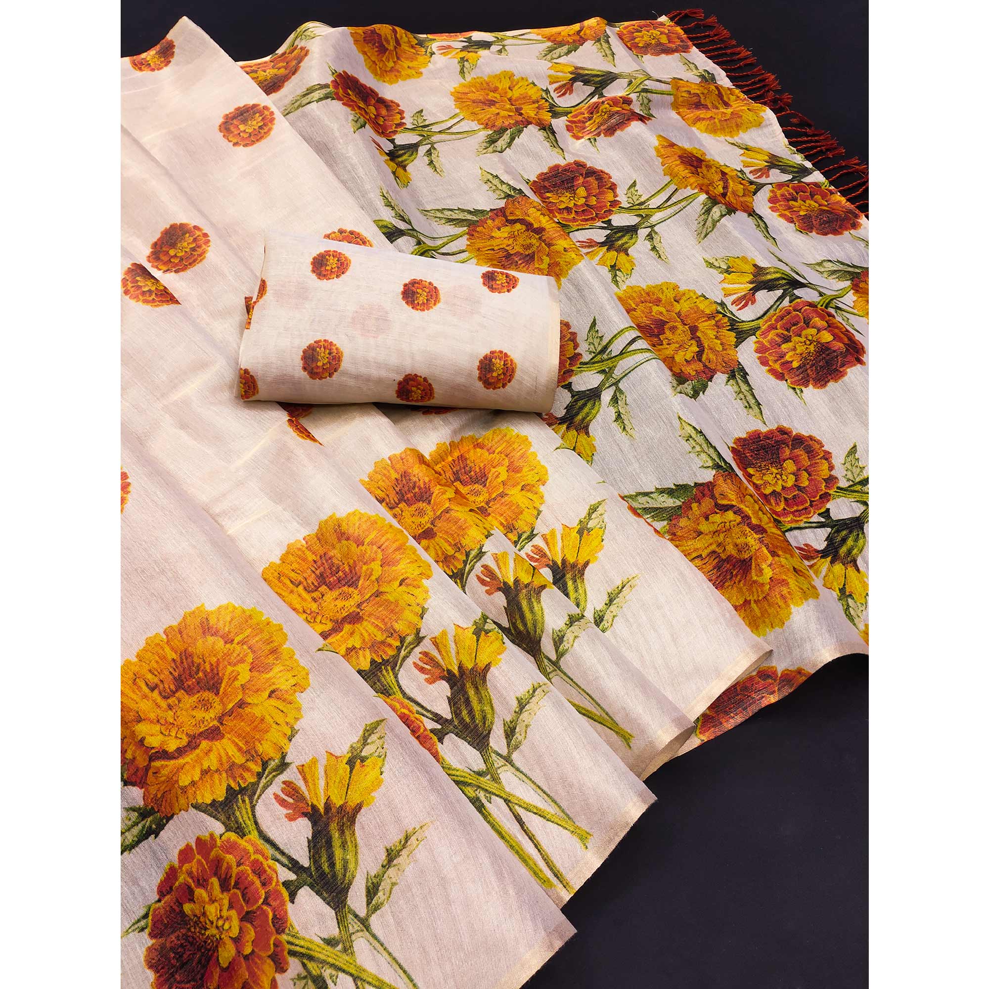 Chikoo Floral Art Silk Saree with Elegant Print