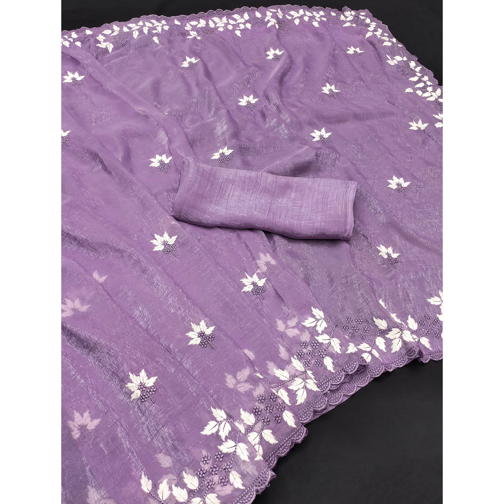 Purple Organza Saree Featuring Fine Floral Embroidery