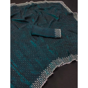 Morpich Green Organza Embellished Saree Adorned with Sparkling Stone Work