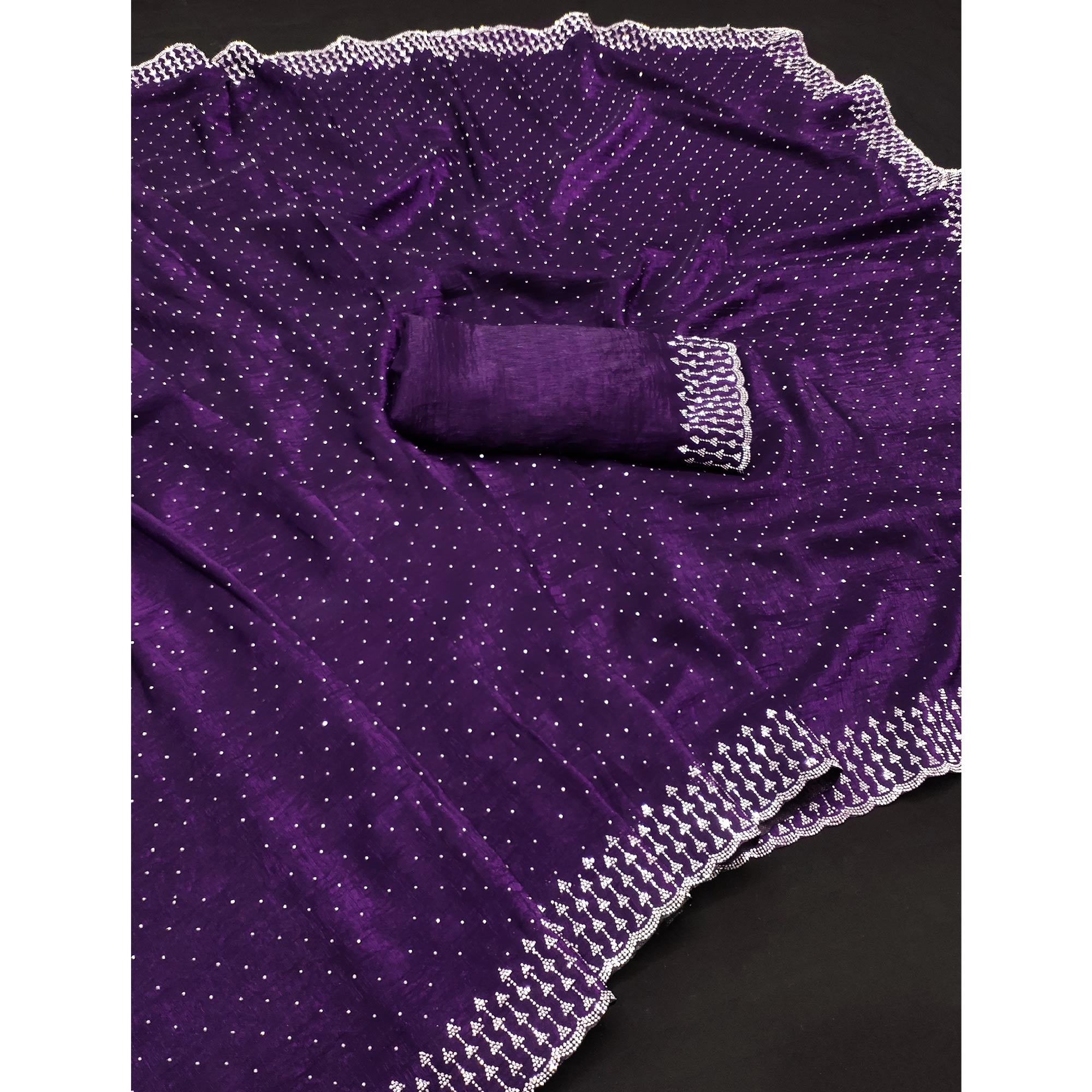 Purple Organza Embellished Saree Adorned with Sparkling Stone Work