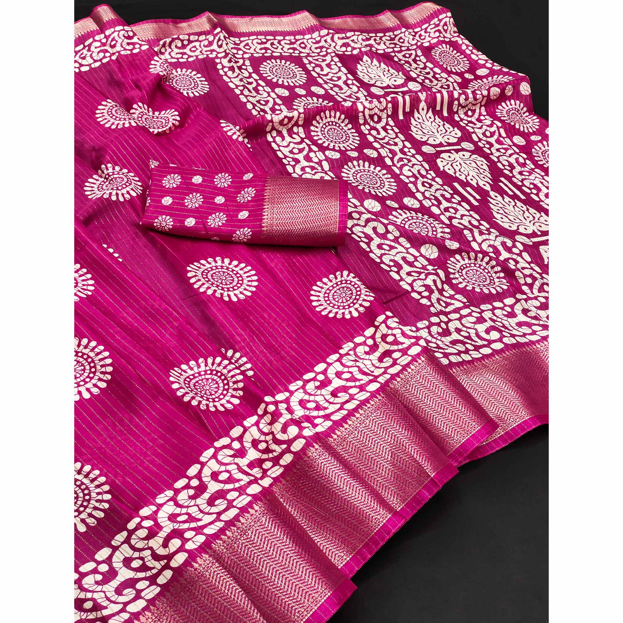 Classic Pink Dola Silk Saree Adorned with Floral Motifs & Rich Zari Work