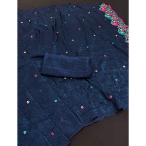 Blue Sheer Chiffon Saree with Artistic Floral Sequins Work