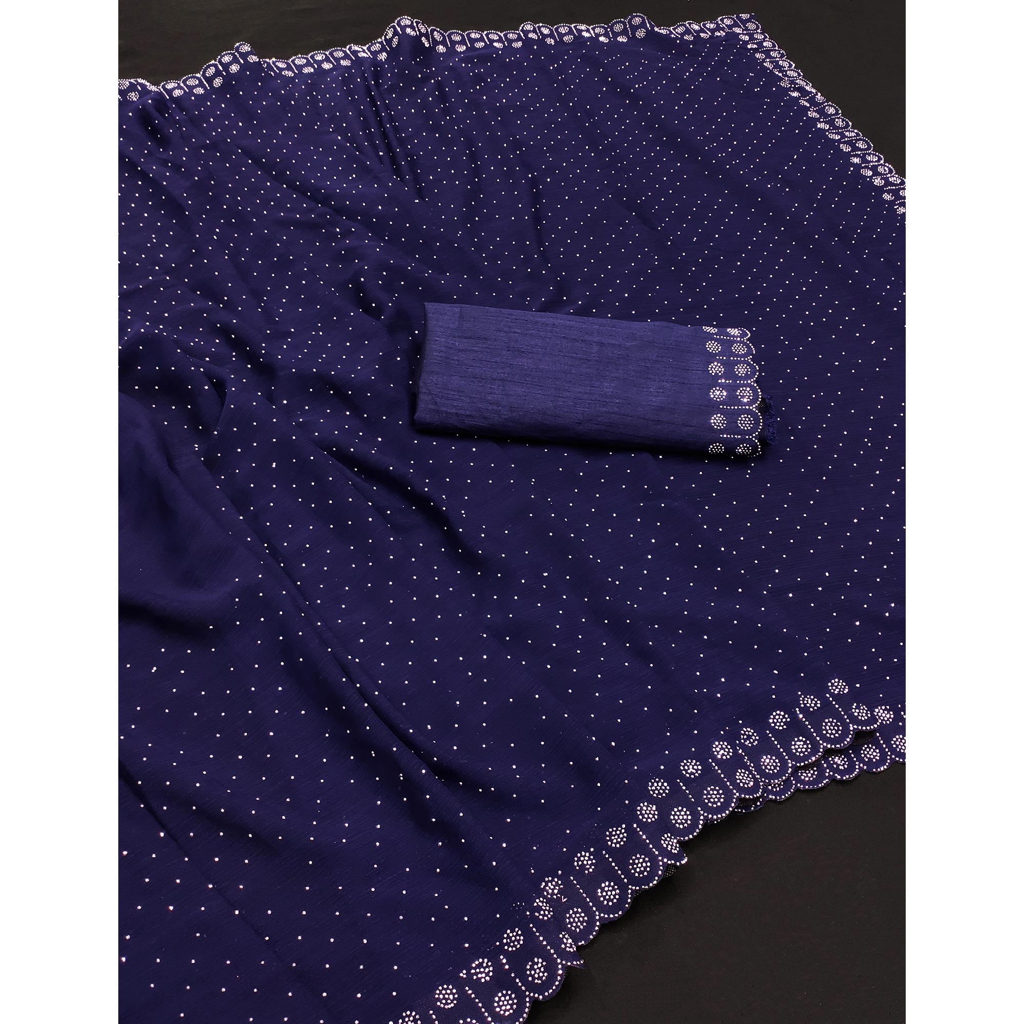 Chiffon Saree in Blue with Sparkling Stone Work Finish