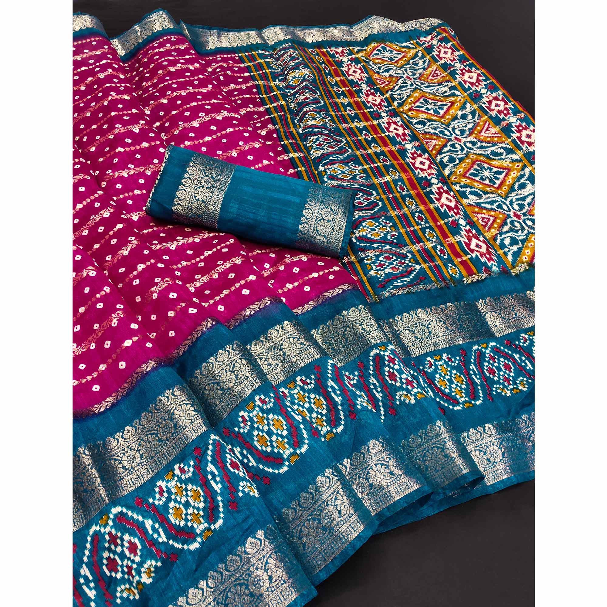 Pink Dola Silk Saree With Traditional Bandhani Motifs & Intricate Zari Weaving Elegance