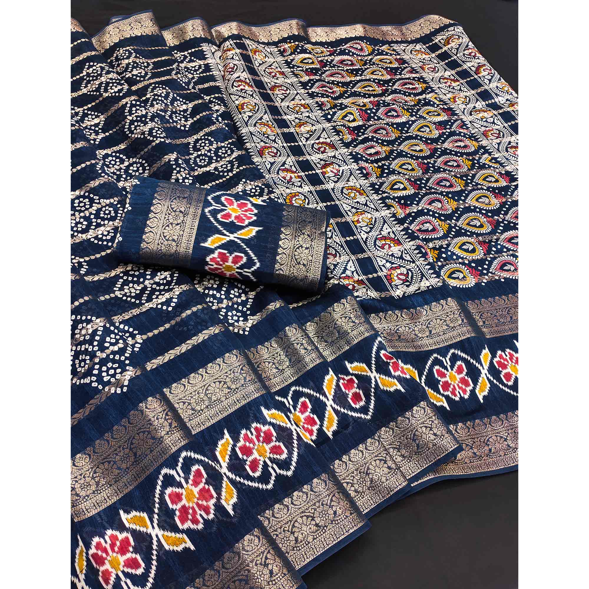 Festive Blue Bandhani Print Saree with Rich Zari Detailing