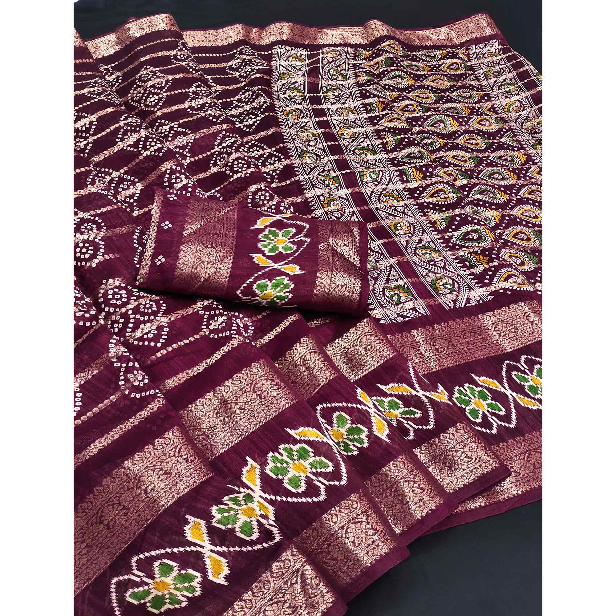 Festive Purple Bandhani Print Saree with Rich Zari Detailing