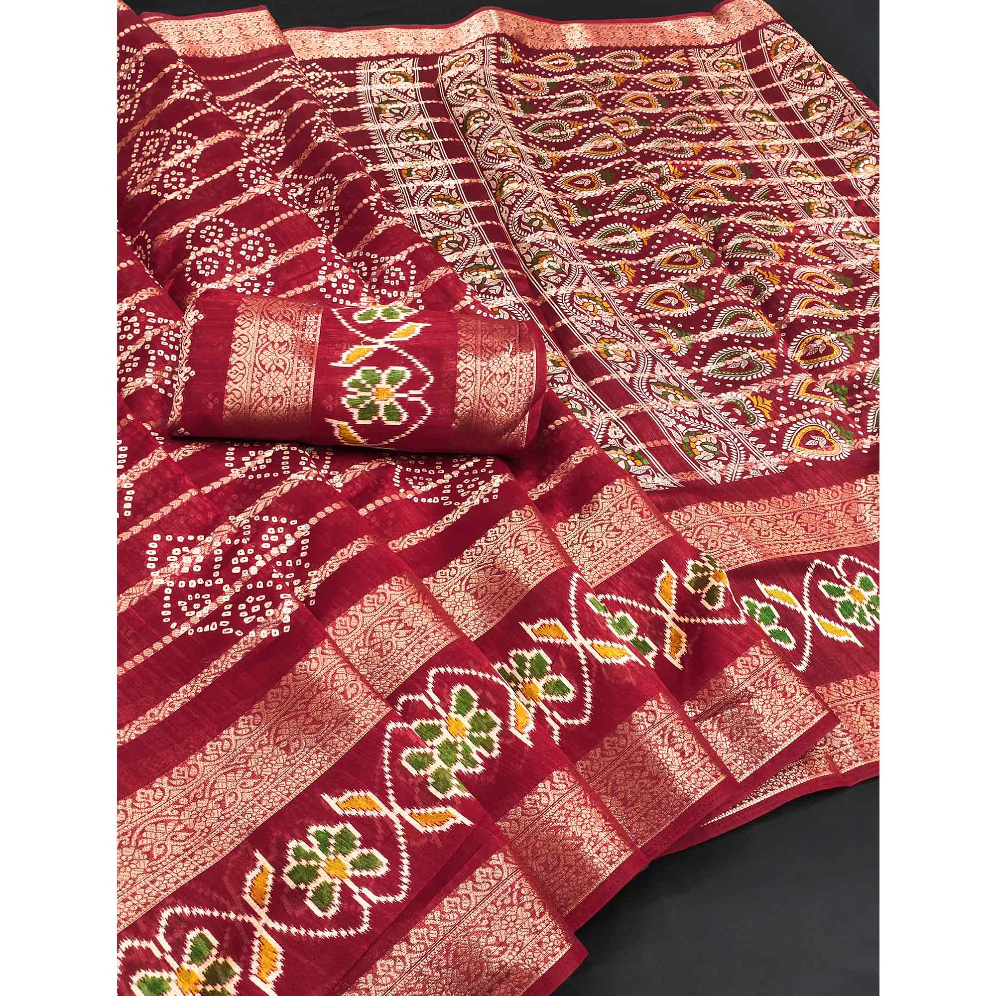 Festive Red Bandhani Print Saree with Rich Zari Detailing