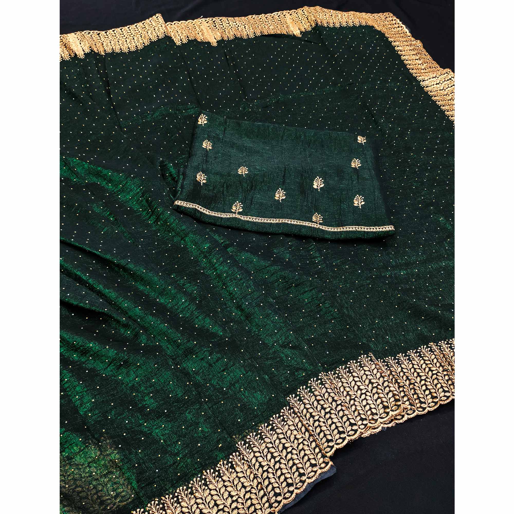 Mehendi Green Chiffon Saree with Shimmering Stone Detailing