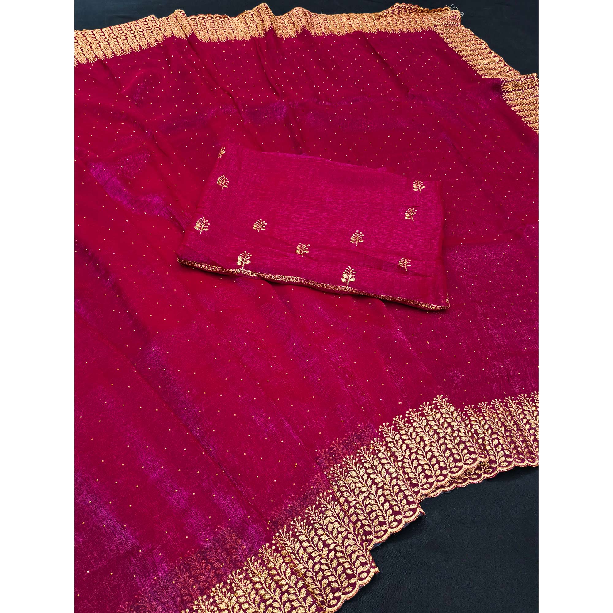 Pink Chiffon Saree with Shimmering Stone Detailing
