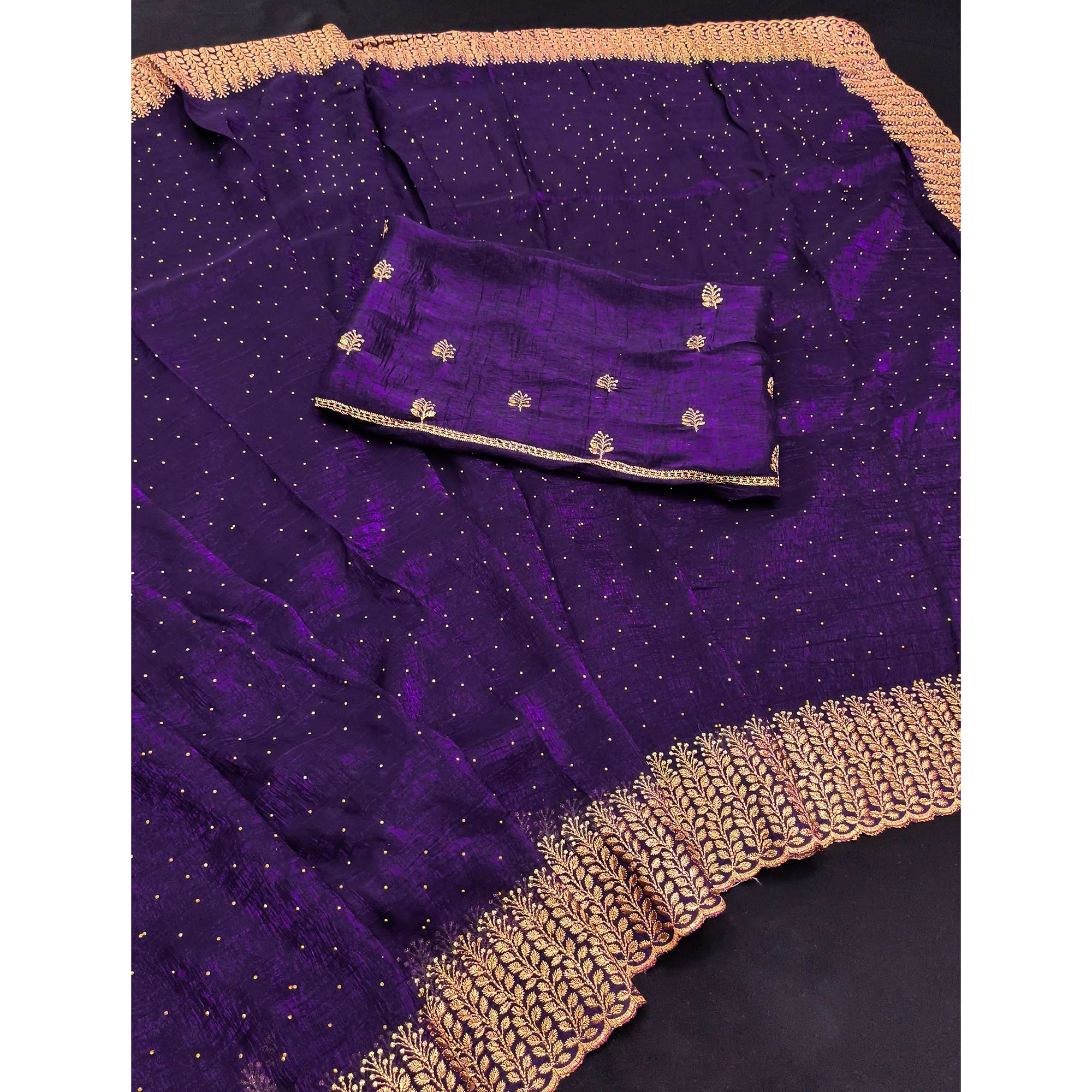 Violet Chiffon Saree with Shimmering Stone Detailing