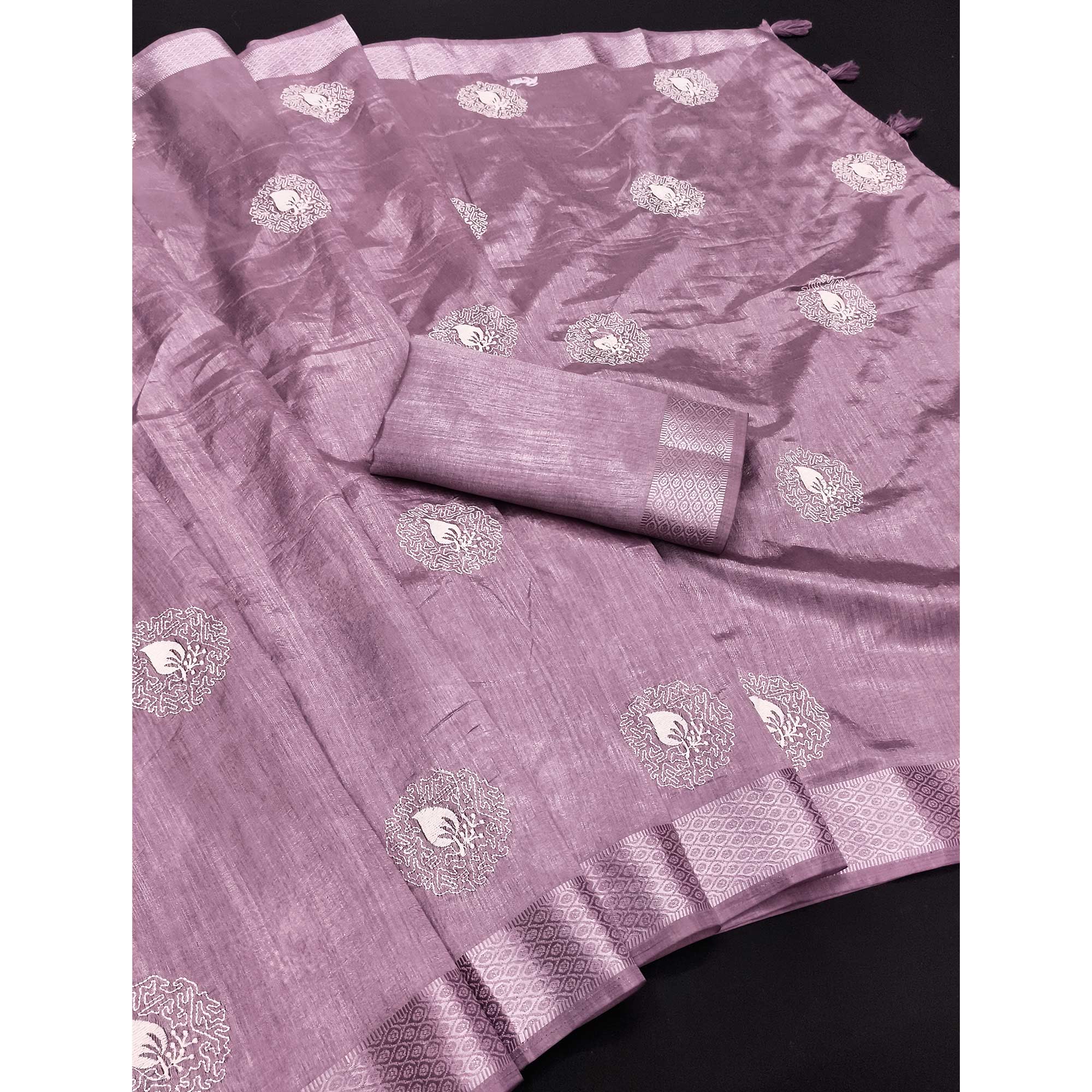 Mauve Embroidered Art Silk Saree Adorned with Classic Zari Weaving Details