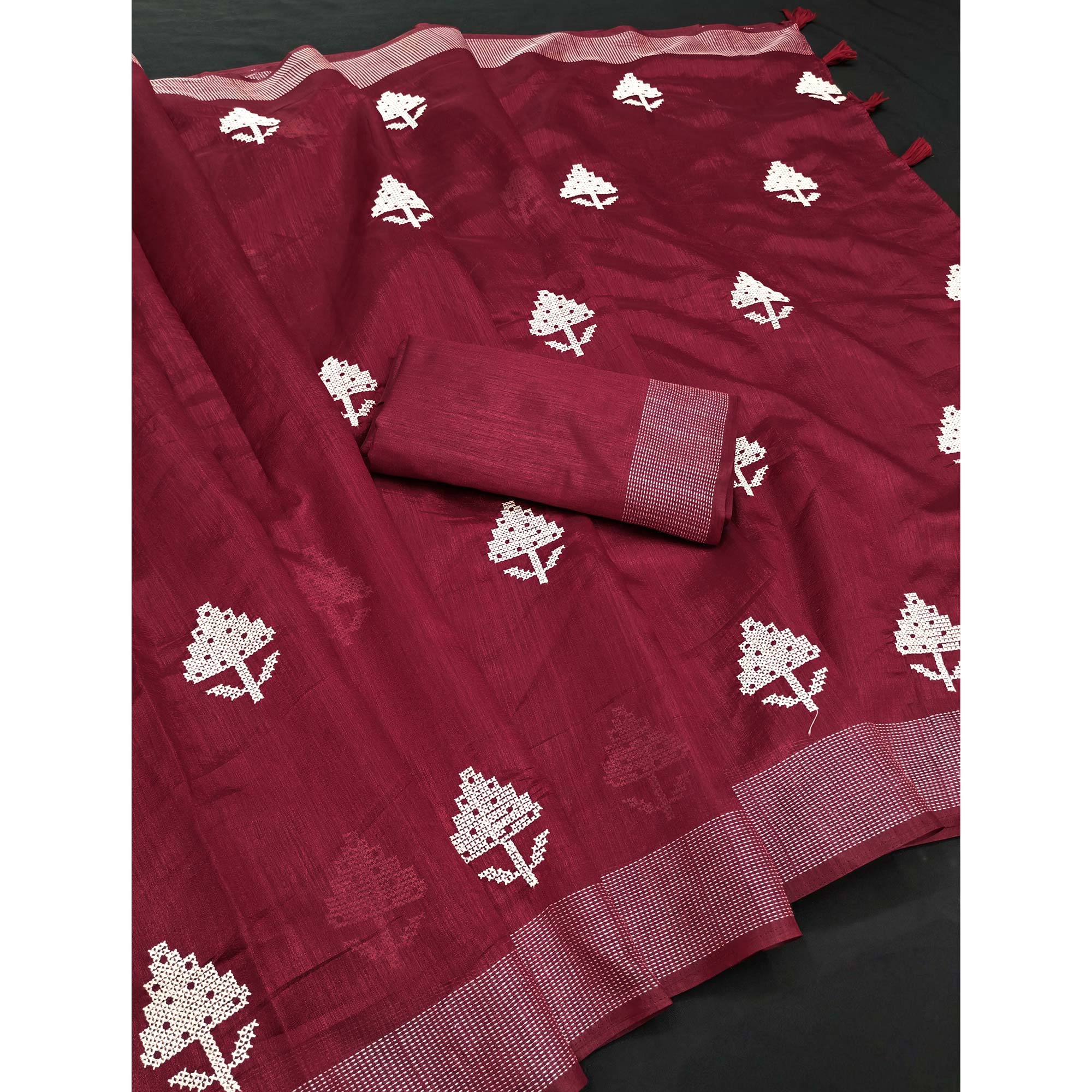 Maroon Embroidered Art Silk Saree Adorned with Classic Zari Weaving Details