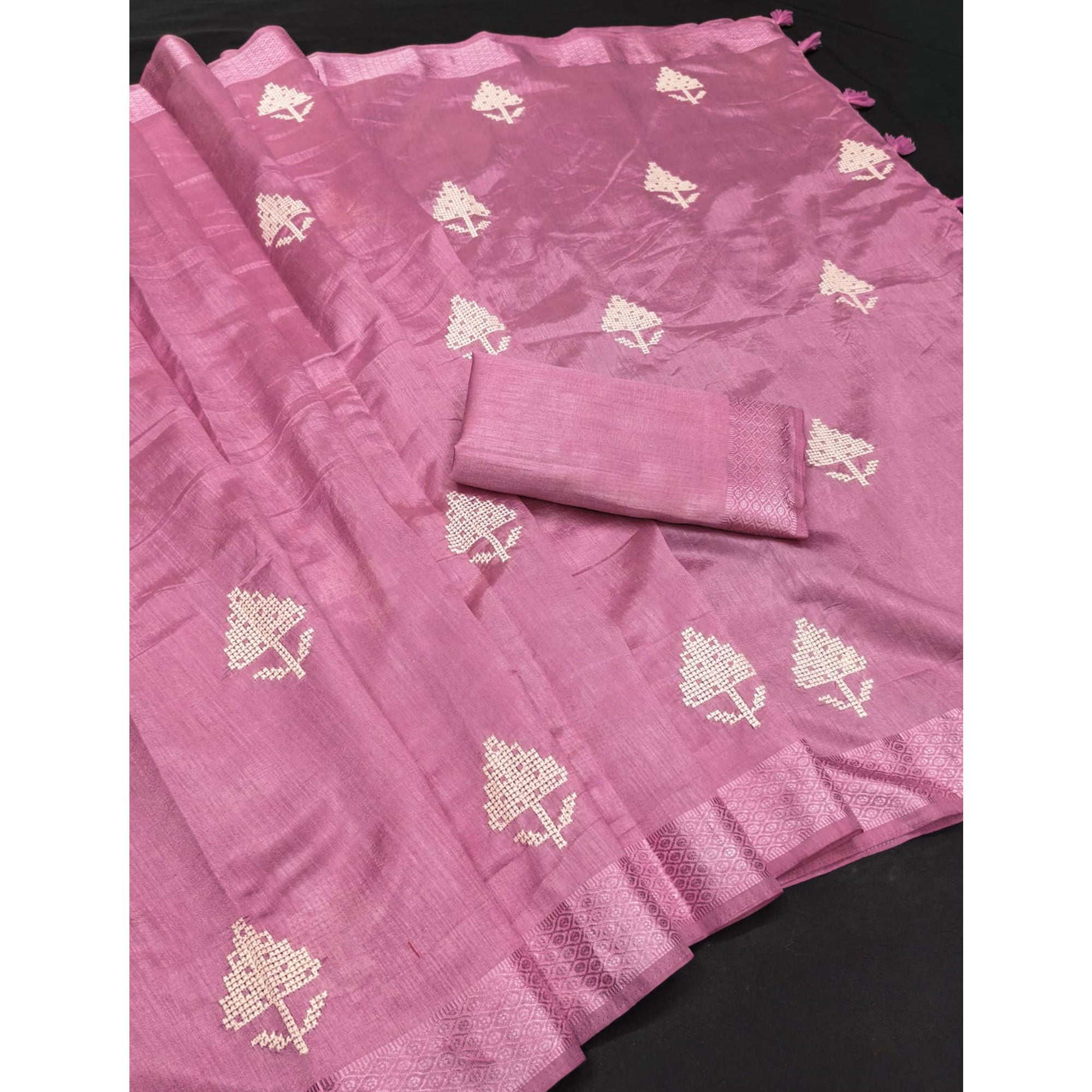 Pink Embroidered Art Silk Saree Adorned with Classic Zari Weaving Details