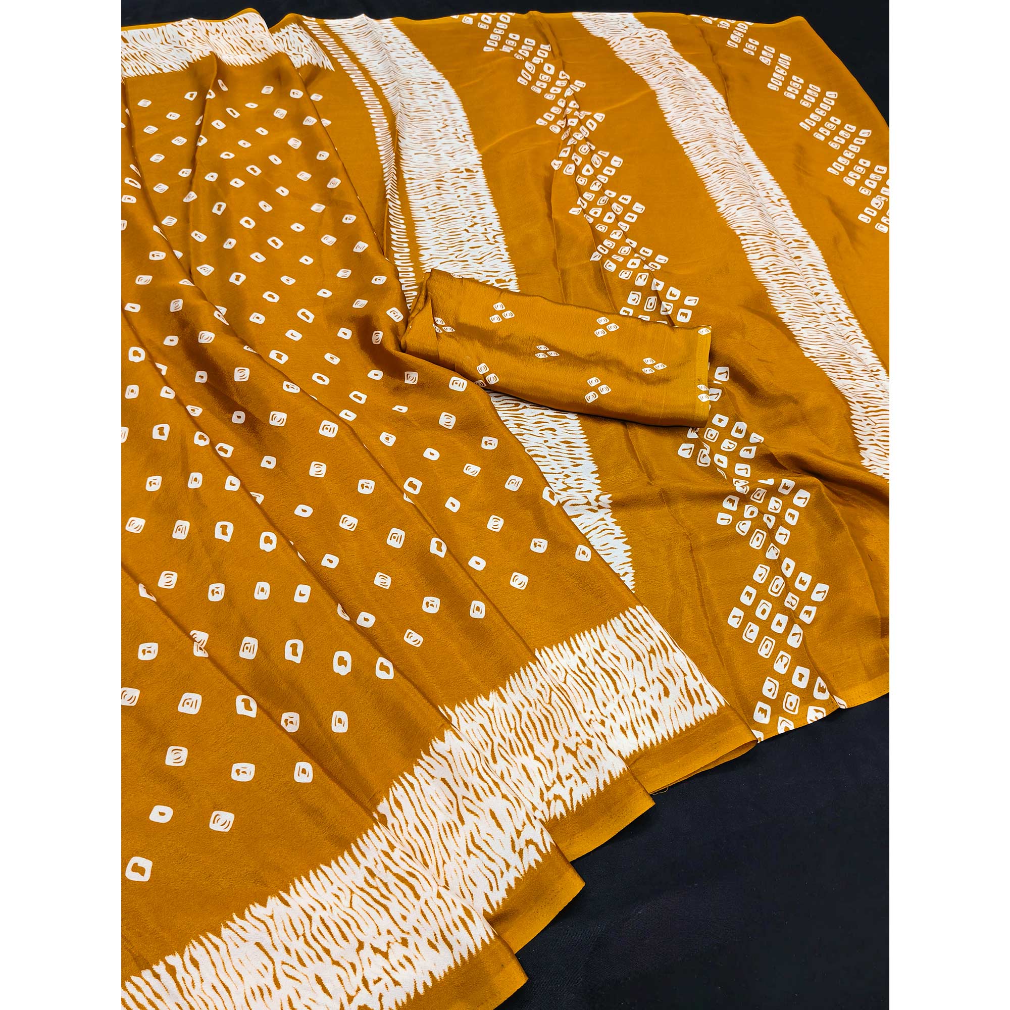 Mustard Bandhani Printed Chiffon Saree With Traditional Appeal