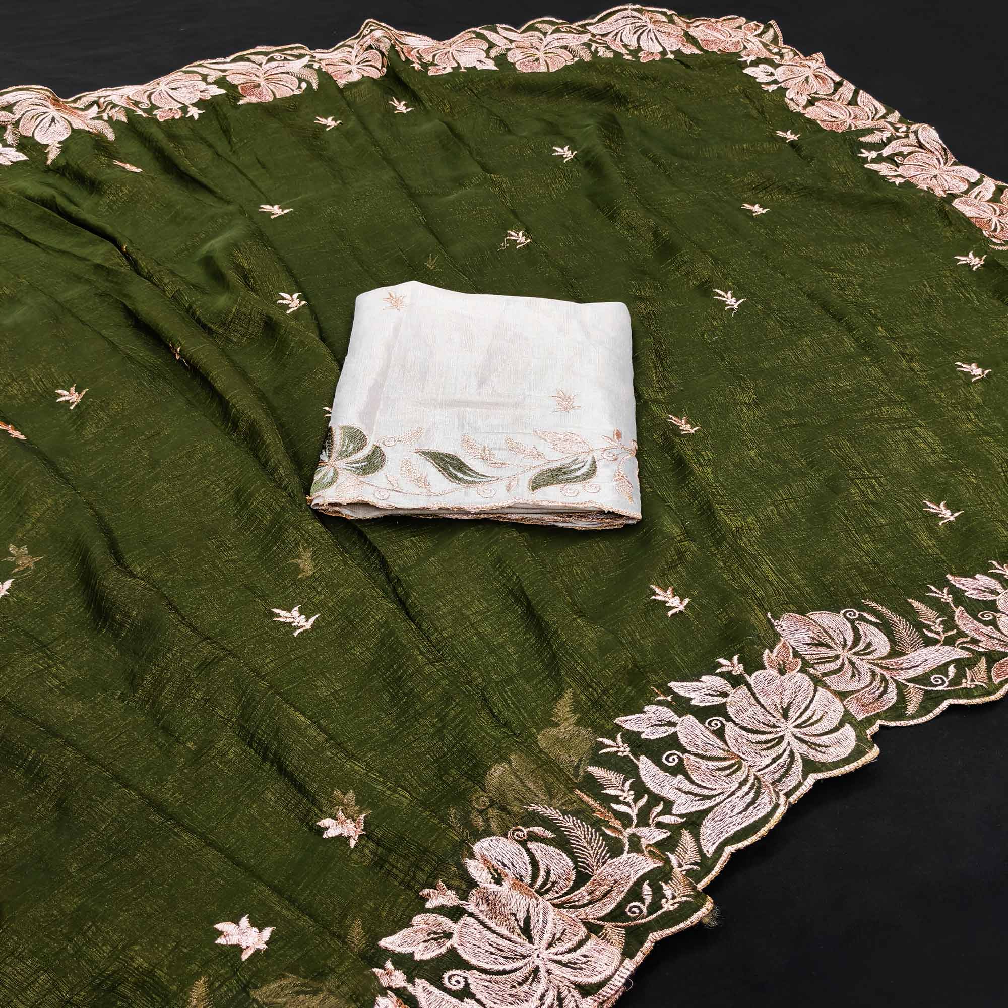 Green Golden Thread Embroidered Chiffon Saree for Elegant Evening & Celebration Styling