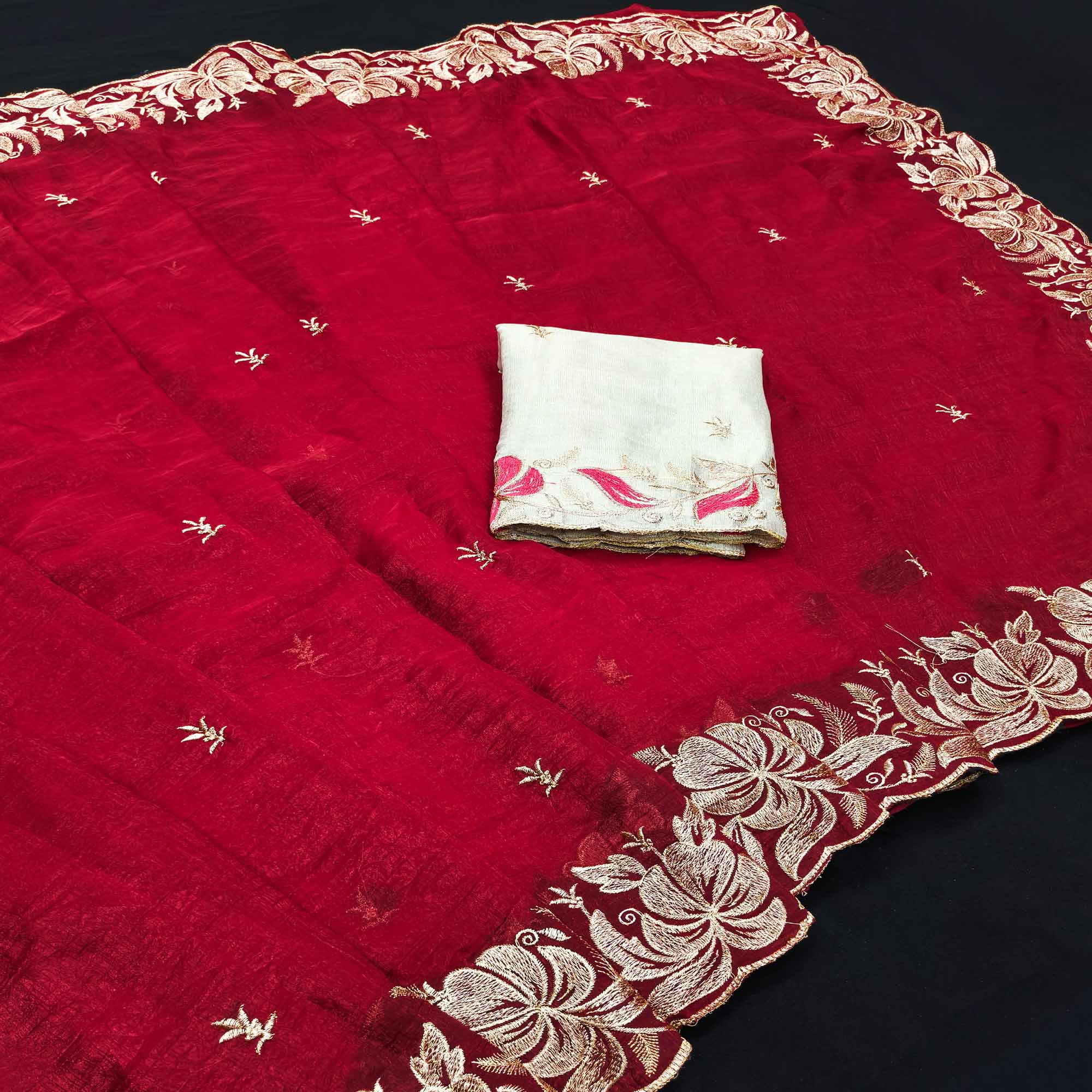 Pink Golden Thread Embroidered Chiffon Saree for Elegant Evening & Celebration Styling