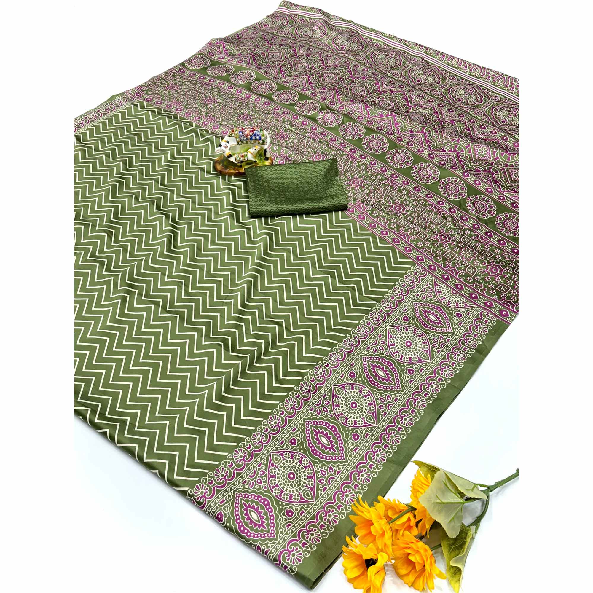 Chic Green Crepe Saree with Contemporary Striped Print for Party and Festive Wear