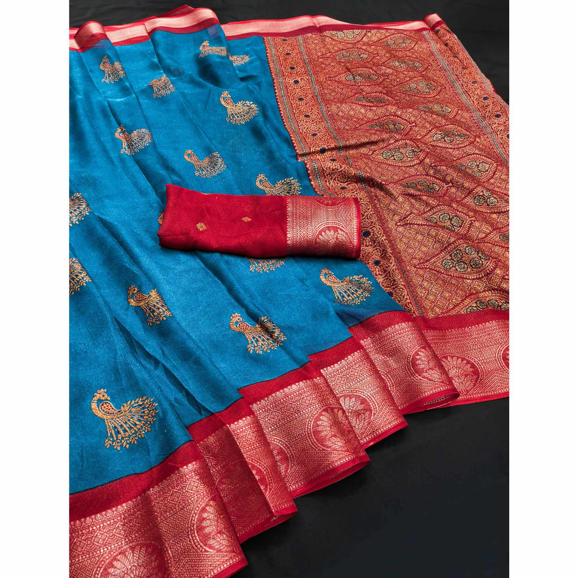 Festive Blue Dola Silk Saree Enhanced with Ornate Zari Weaving