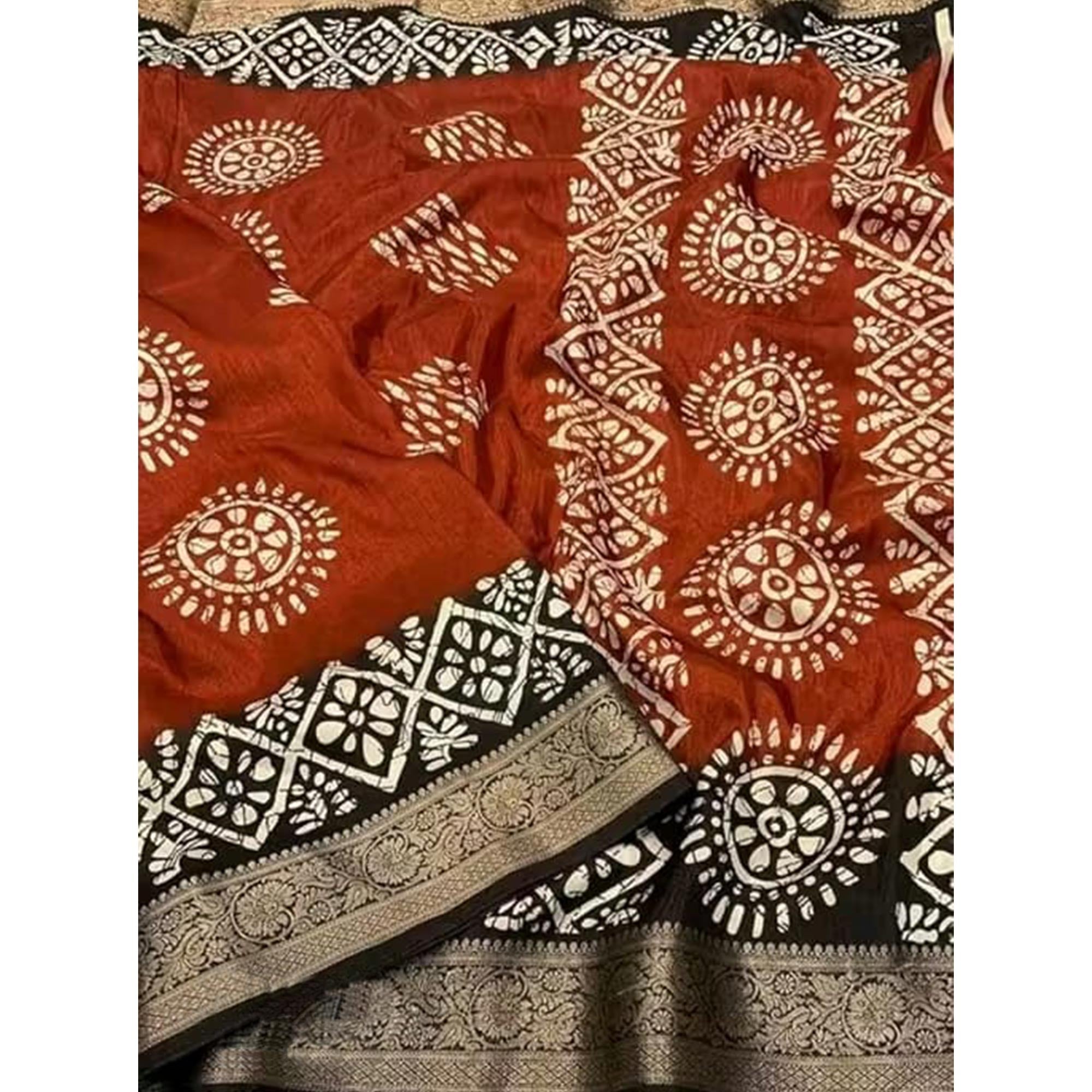 Exclusive Brown Batik Printed Saree in Soft Dola Silk Fabric with Intricate Detailing