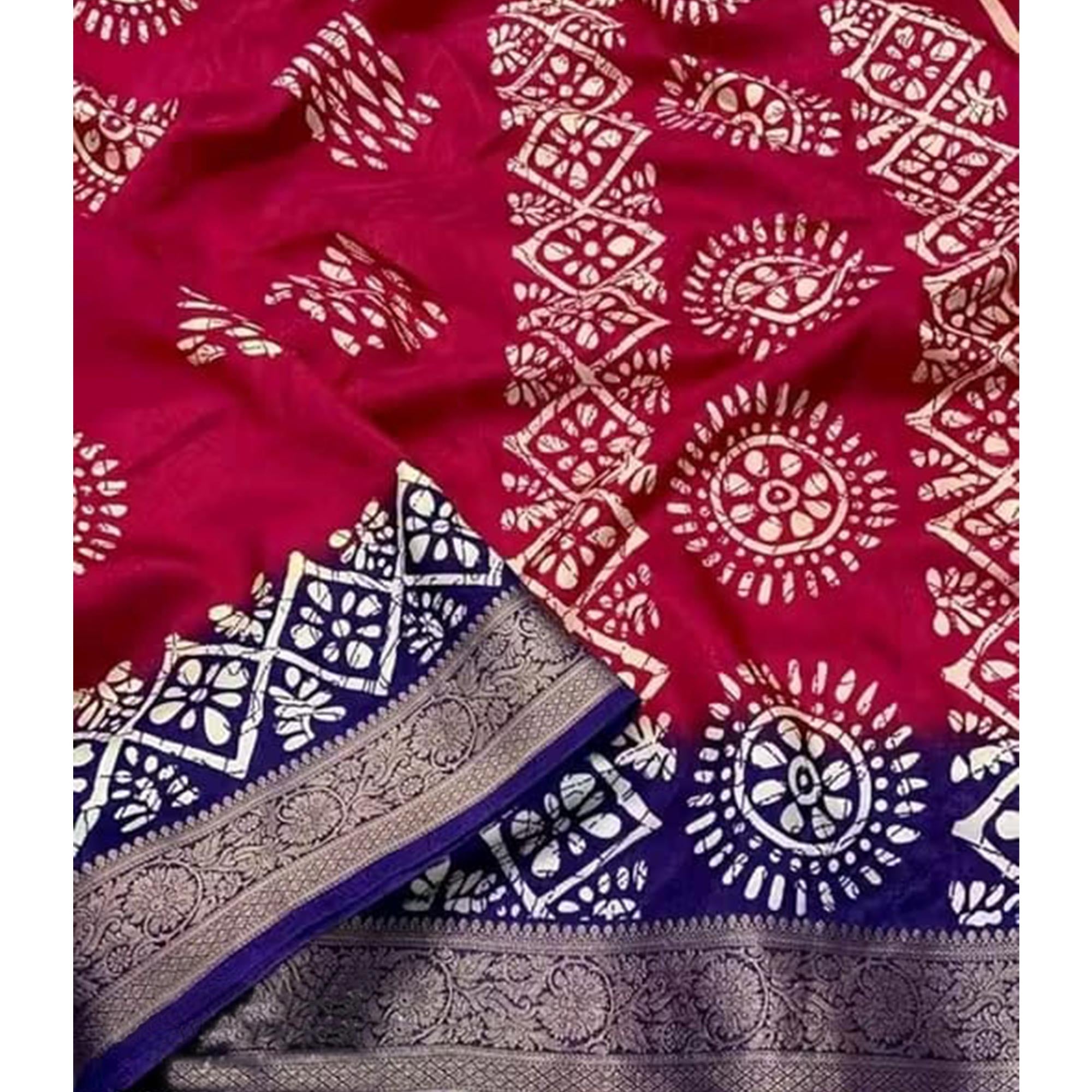 Exclusive Pink Batik Printed Saree in Soft Dola Silk Fabric with Intricate Detailing