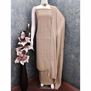 Stunning Brown Floral Embroidery With Sparkling Sequins Work Georgette Dress Material