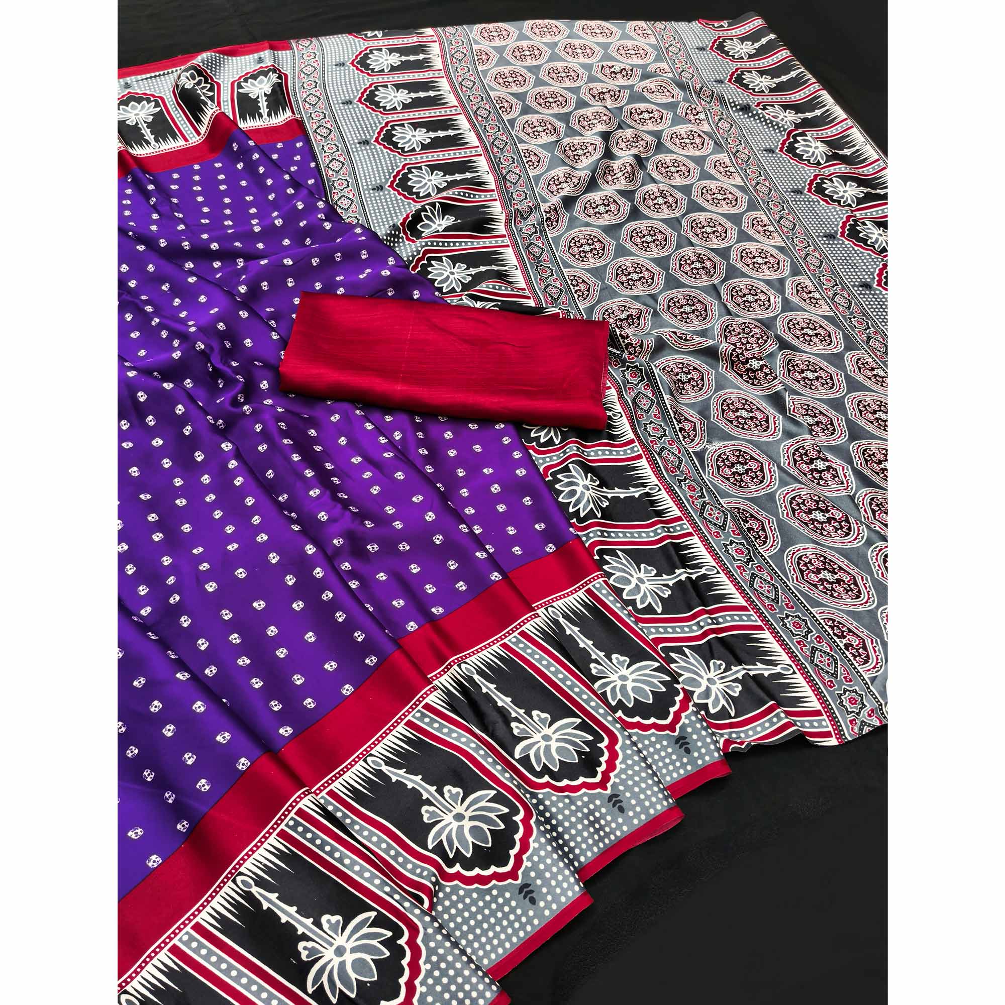 Classic Violet Crepe Silk Saree Enhanced with Bandhani Work for Timeless Appeal