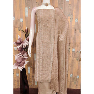 Elegant Brown Floral Embroidered Georgette Dress Material With Delicate Sequins Accents