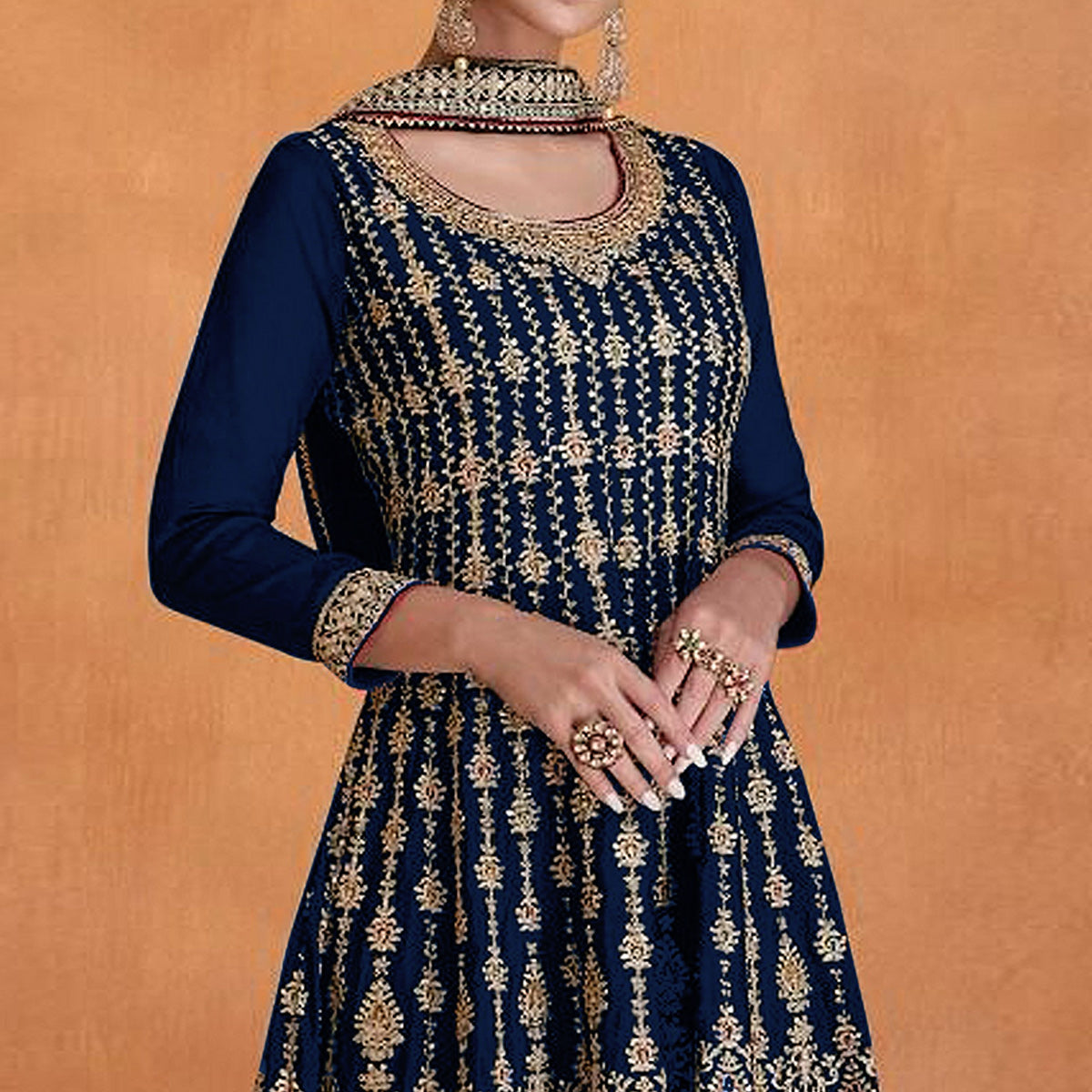 Blue Sequins Embroidered Georgette Semi Stitched Sharara Suit
