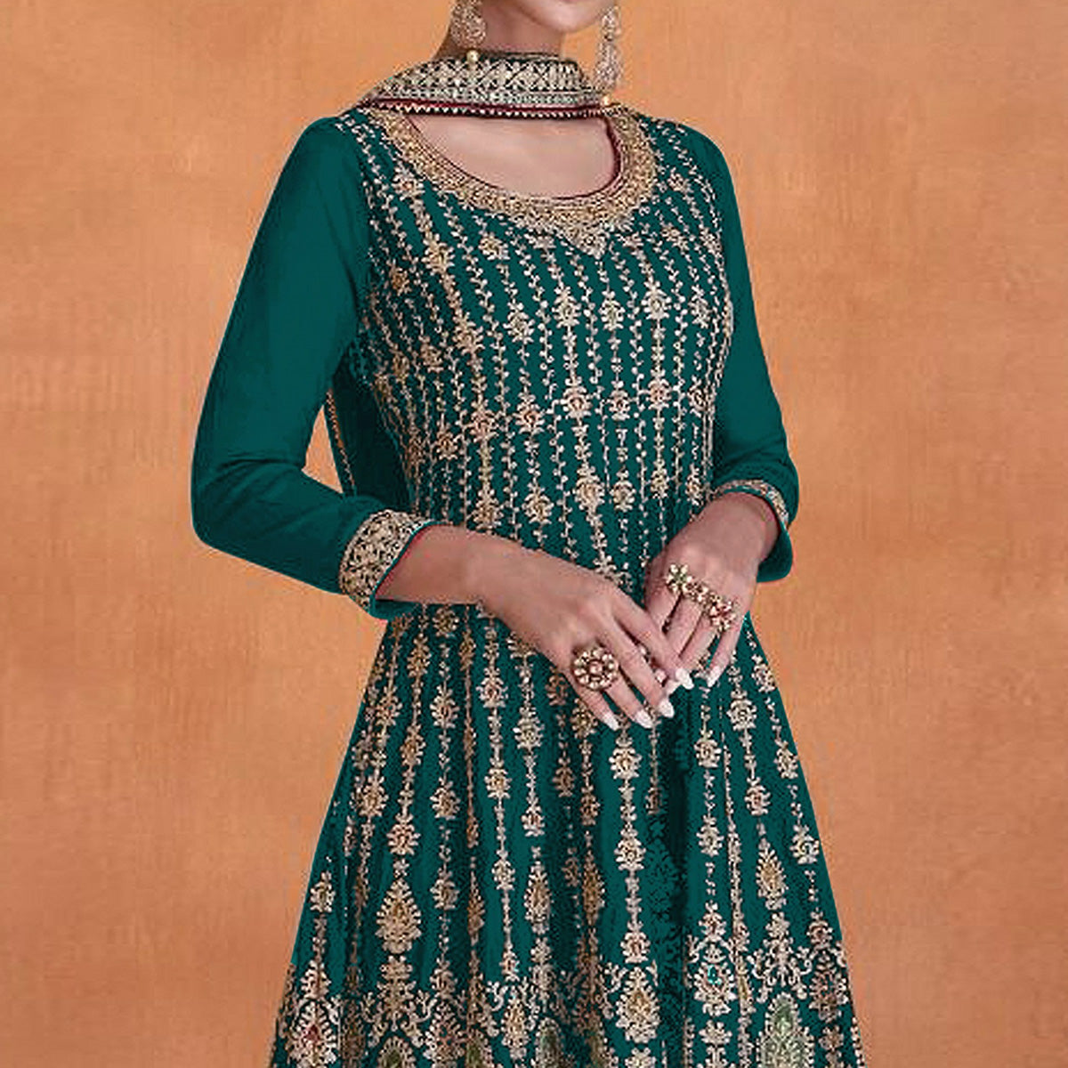 Rama Green Sequins Embroidered Georgette Semi Stitched Sharara Suit