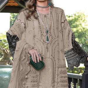Beige Floral Embroidered Georgette Semi Stitched Pakistani Suit