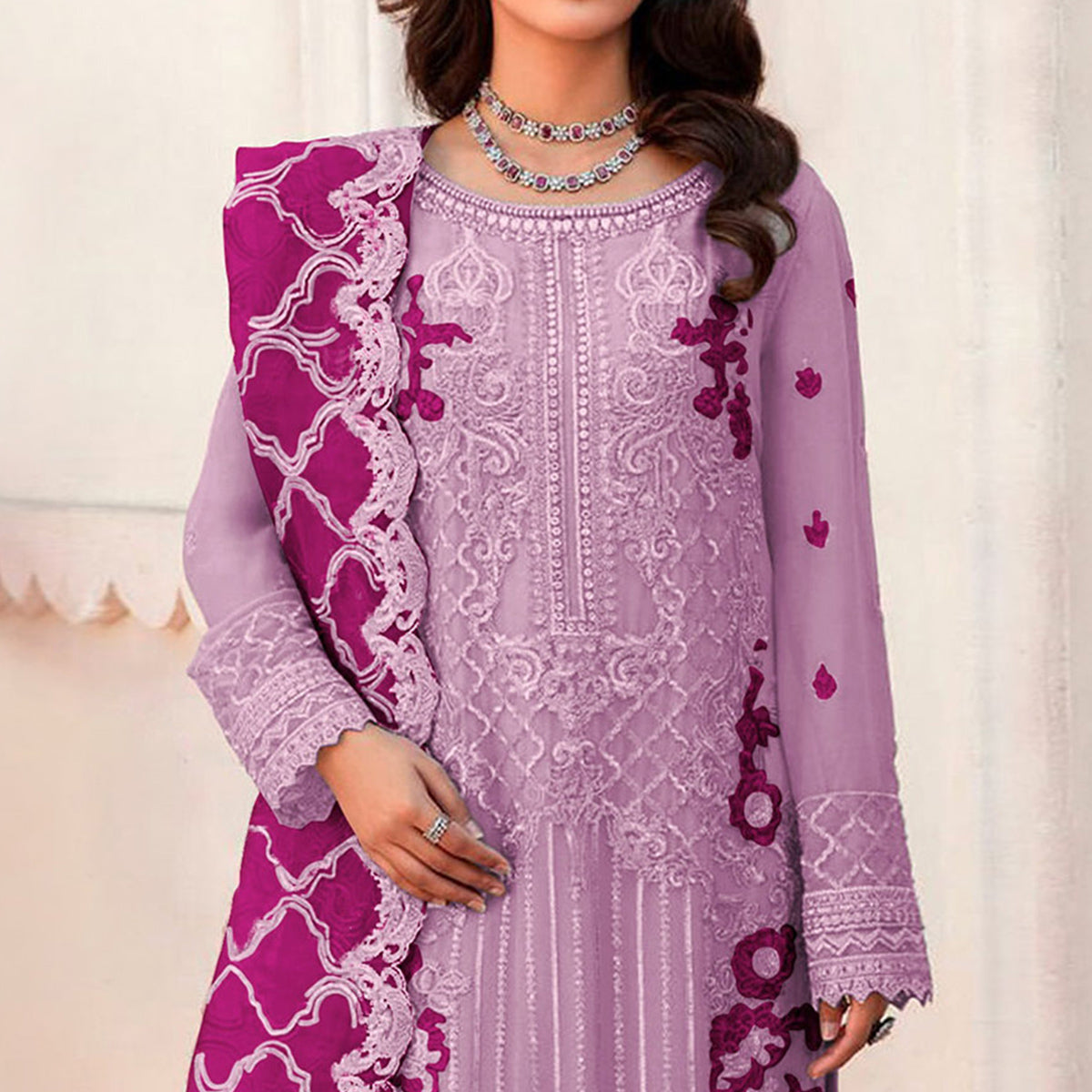 Purple Floral Embroidered Organza Semi Stitched Pakistani Suit
