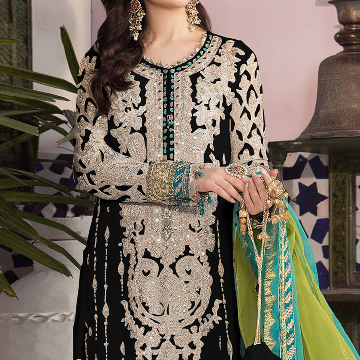 Black Floral Embroidered Georgette Pakistani Suit