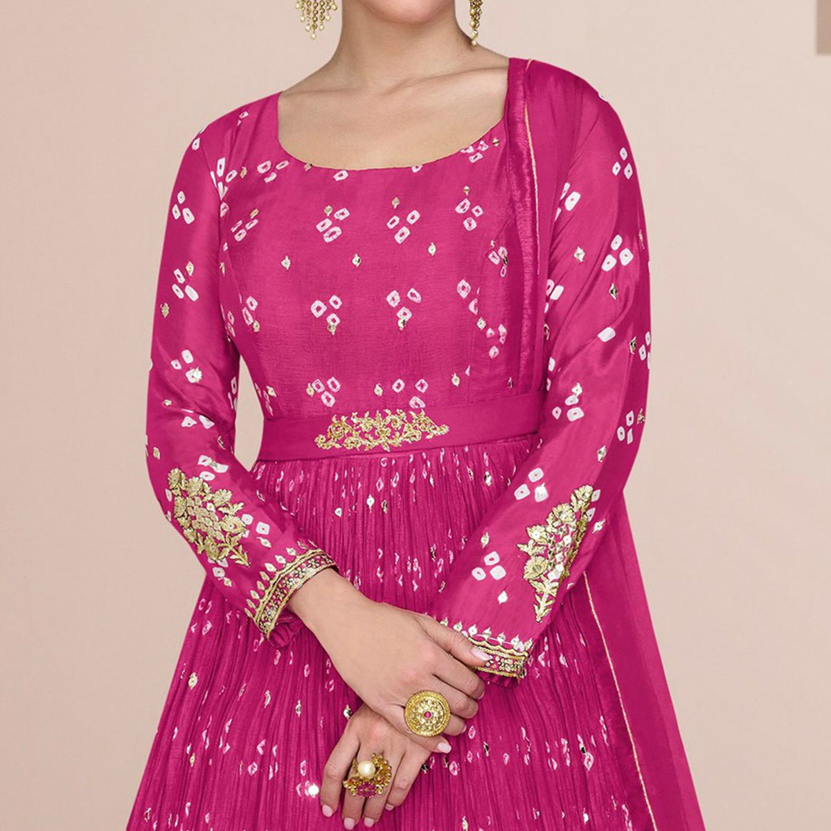 Pink Embroidered With Printed Georgette Semi Stitched Anarkali Suit