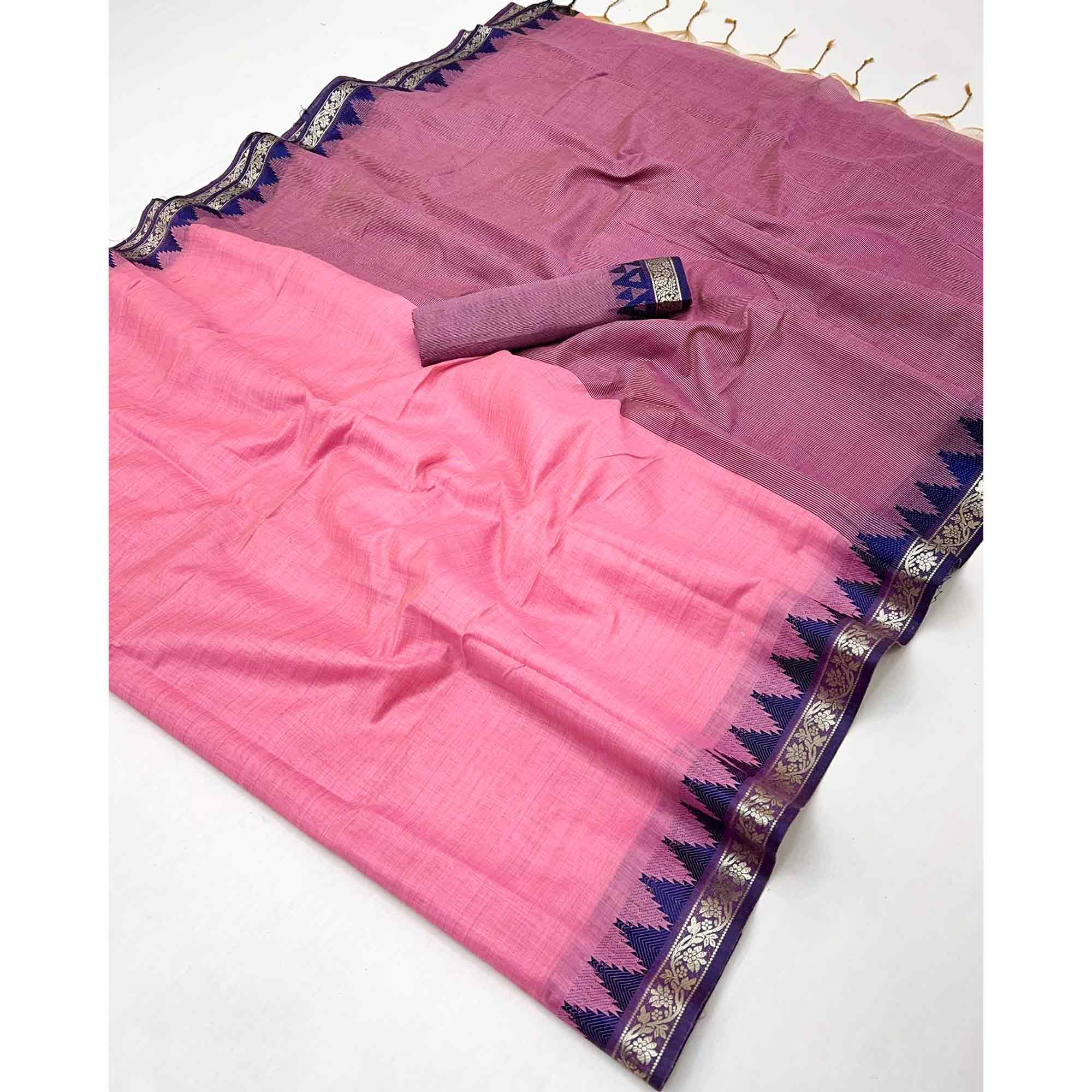 Pink Pure Silk Handloom Saree with Intricate Jacquard Weave