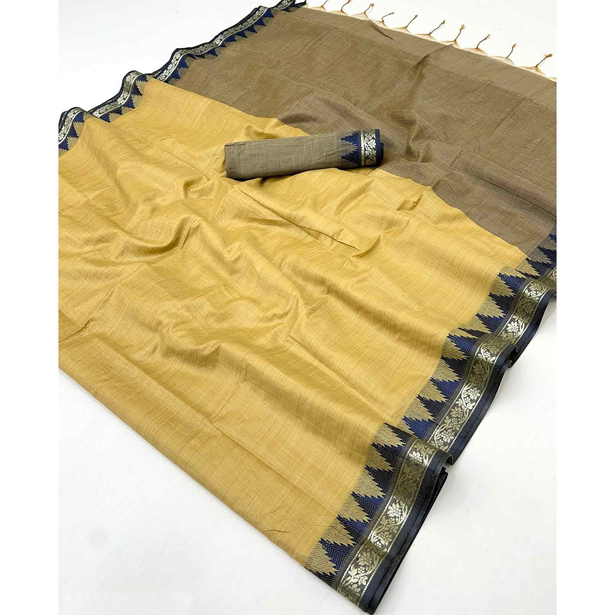 Mustard Pure Silk Handloom Saree with Intricate Jacquard Weave
