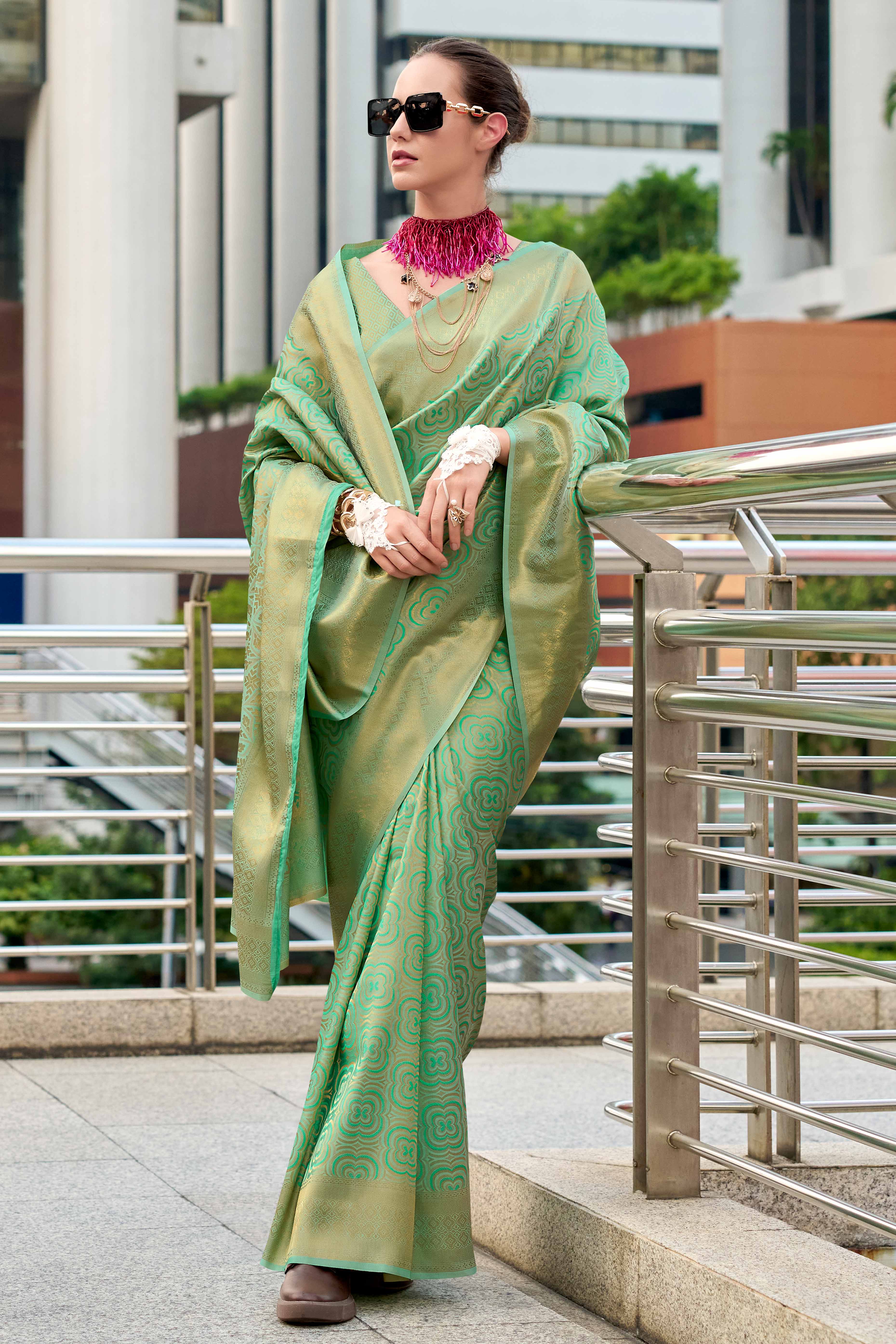 Pista Green Zari Woven Kanjivaram Silk Saree