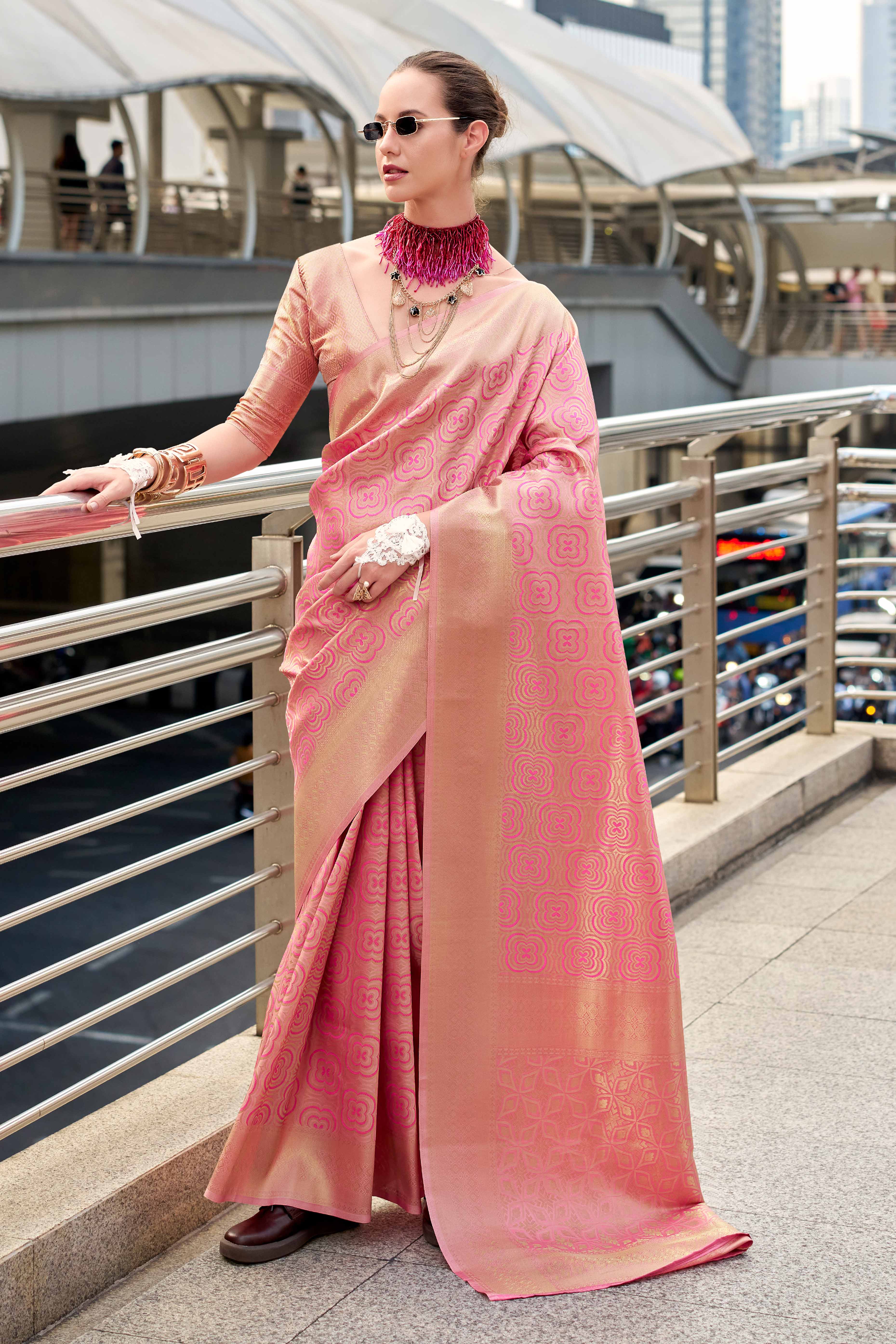 Pink Zari Woven Kanjivaram Silk Saree