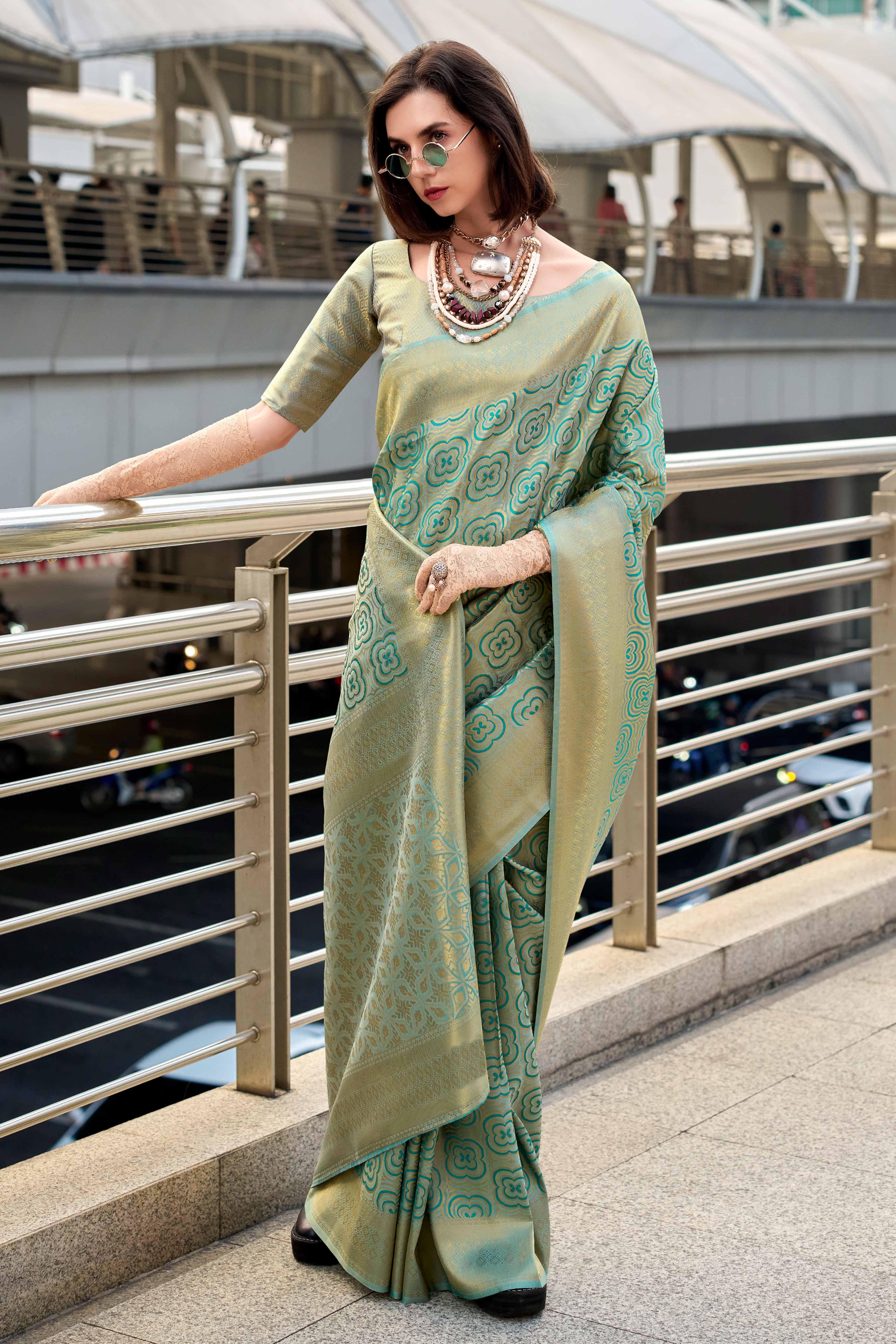 Turquoise Zari Woven Kanjivaram Silk Saree